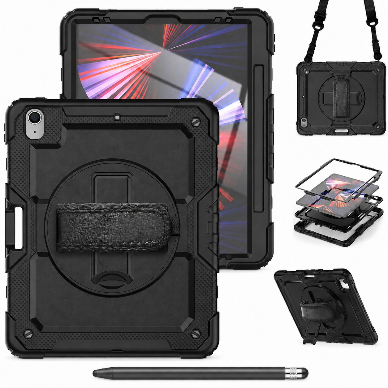 RhinoGuard Pro Black iPad A16 case bundle with black ApexTouch stylus