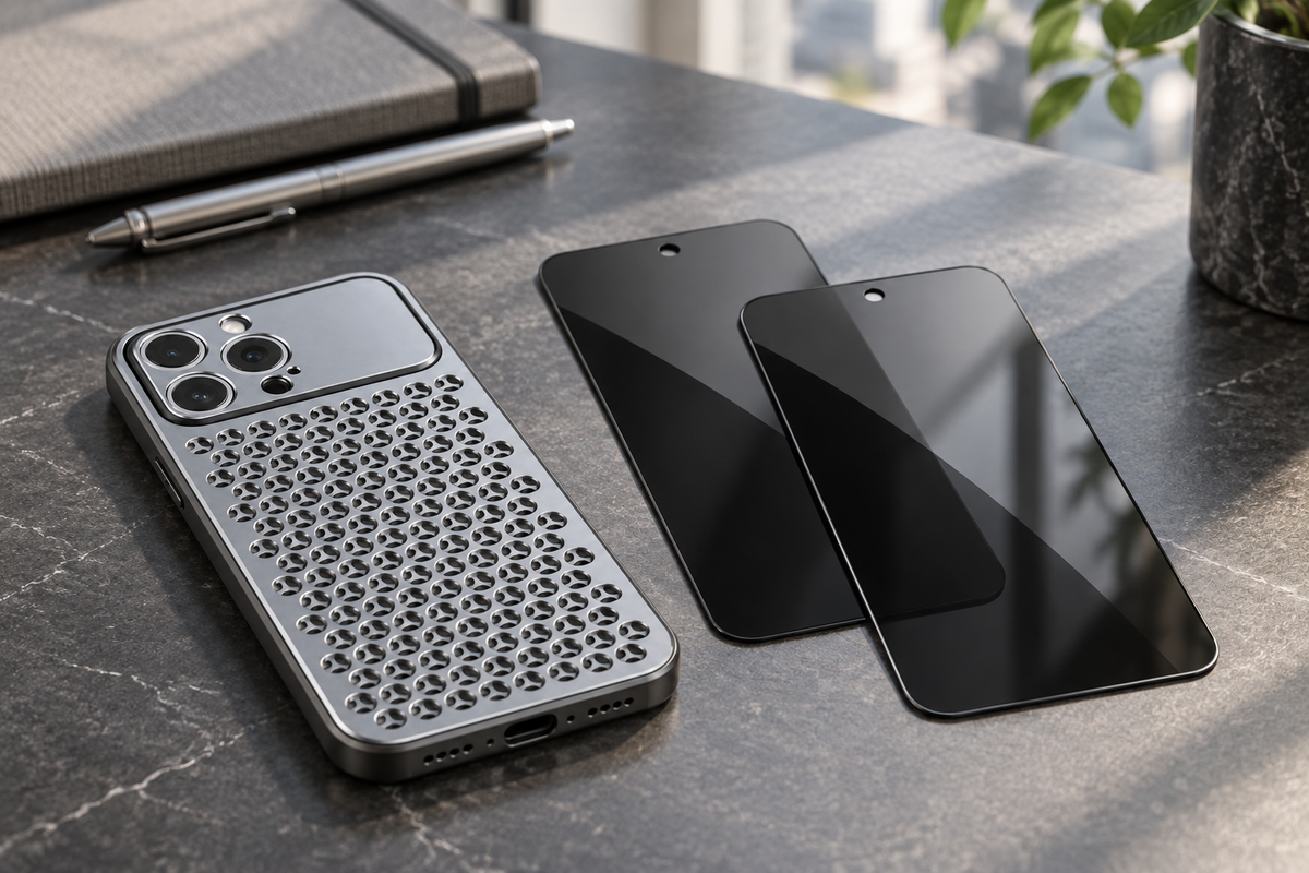 AeroMesh case and privacy glass bundle lifestyle