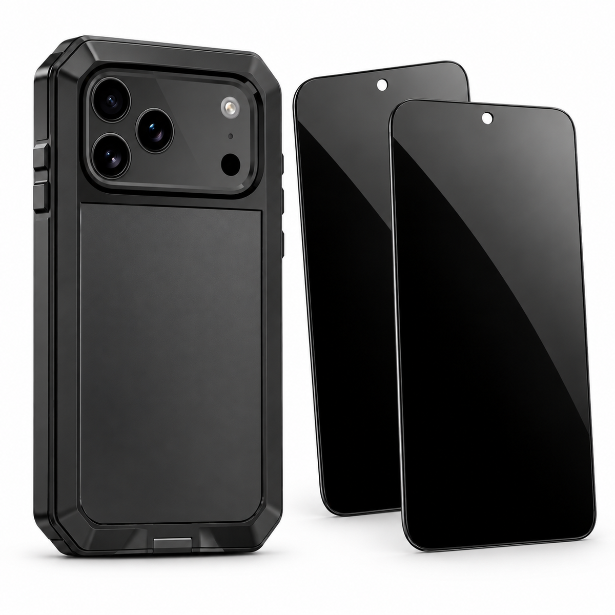 Ironclad 360 privacy bundle in Black — one case and two StealthGuard glass protectors; select your exact iPhone model