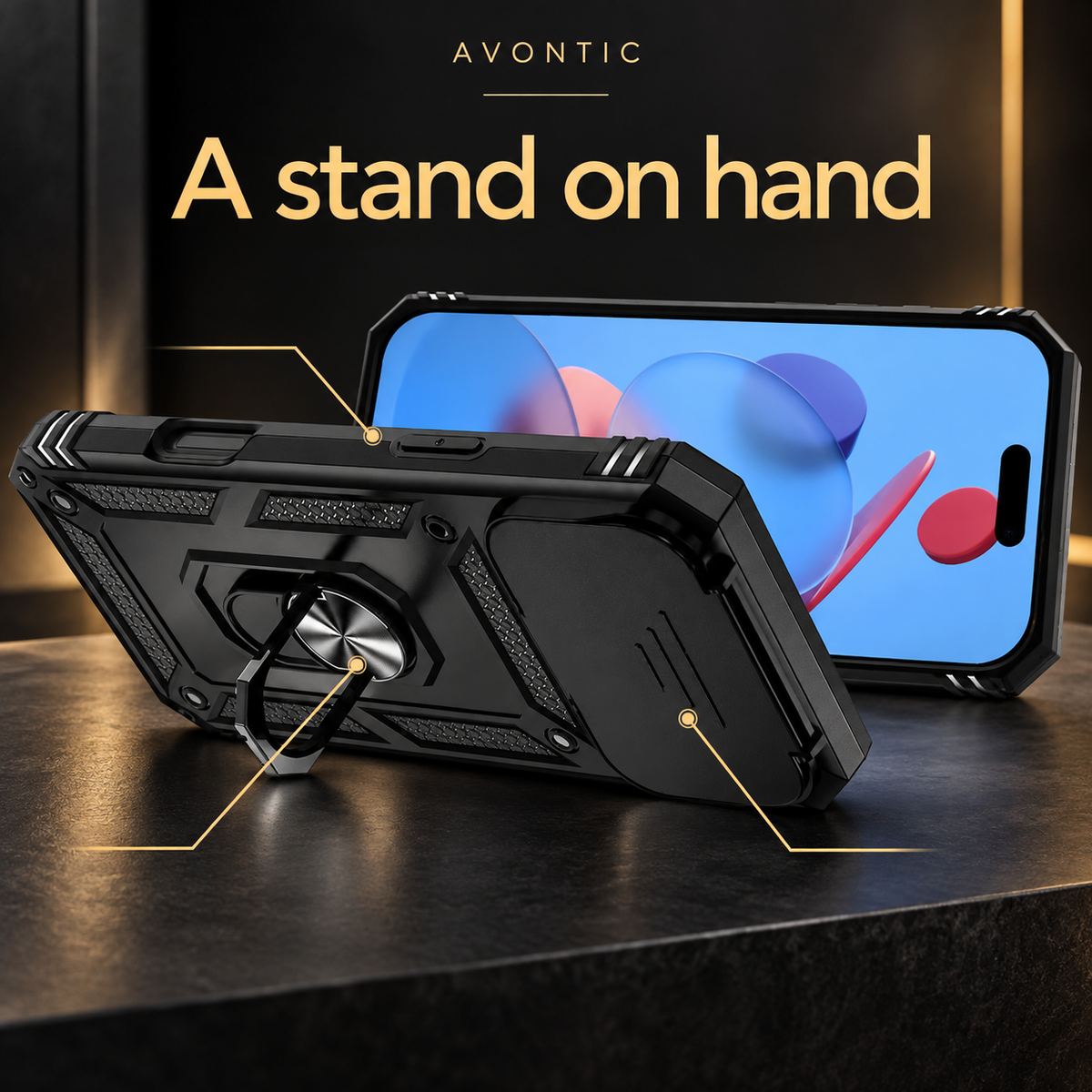 RhinoGuard LensLock RingStand Camera Cover Case — A stand on hand