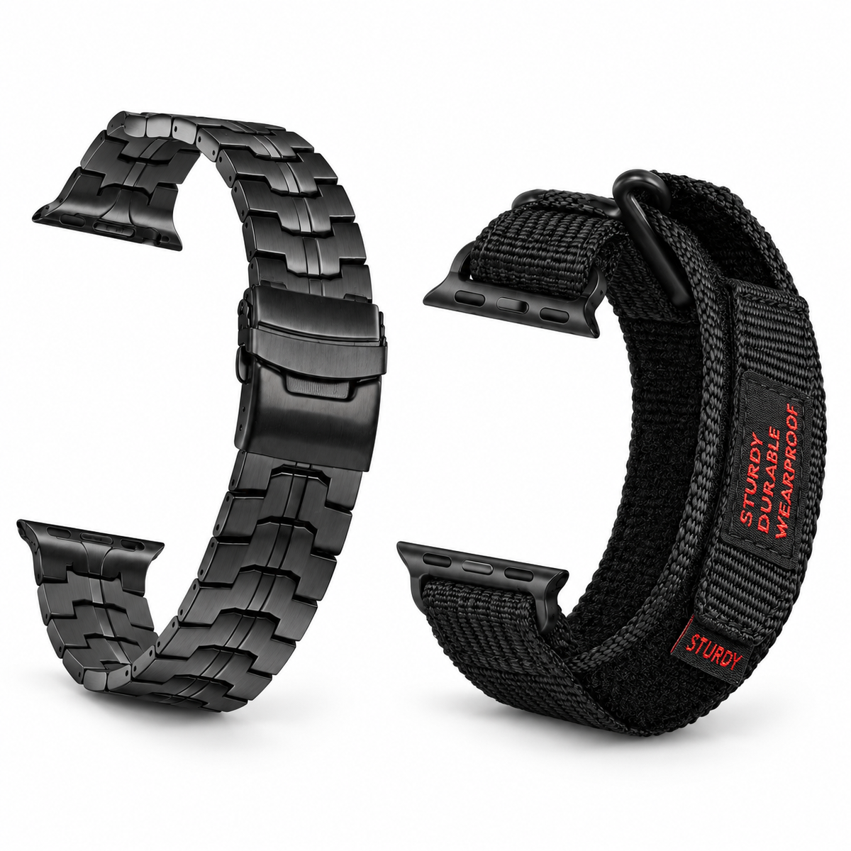 Galaxy Work + Weekend Duo — Black Titanium + Black Nylon; representative included products on white