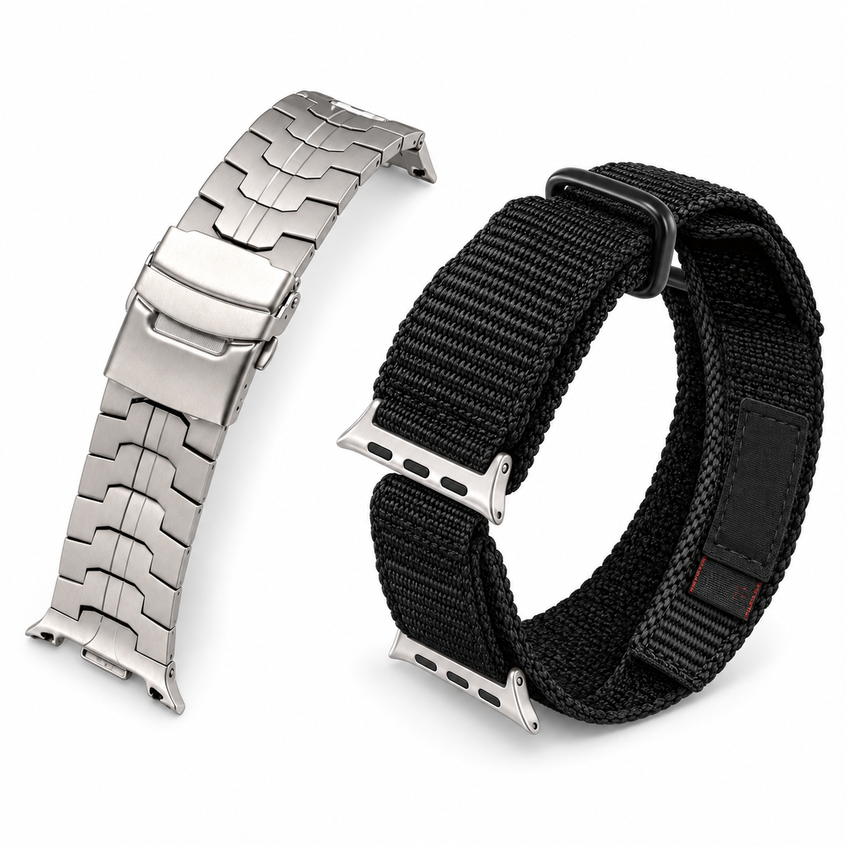 Galaxy Work + Weekend Duo — Silver Titanium + Black Nylon; representative included products on white