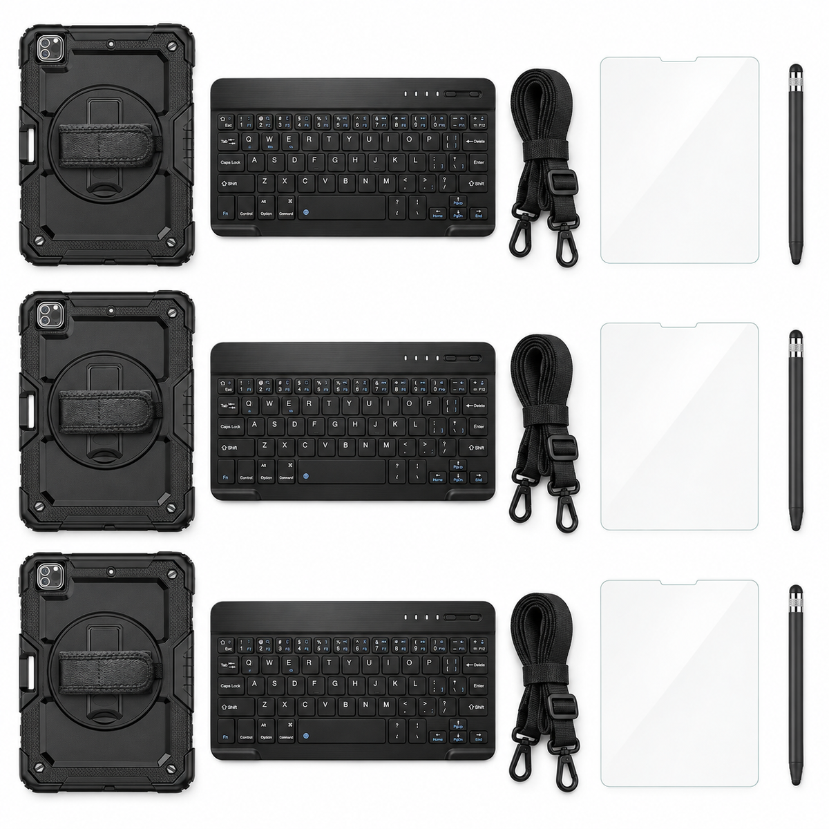 RhinoGuard Pro TeamReady Workstations — 3 Workstations, With Black Styluses; representative included products on white