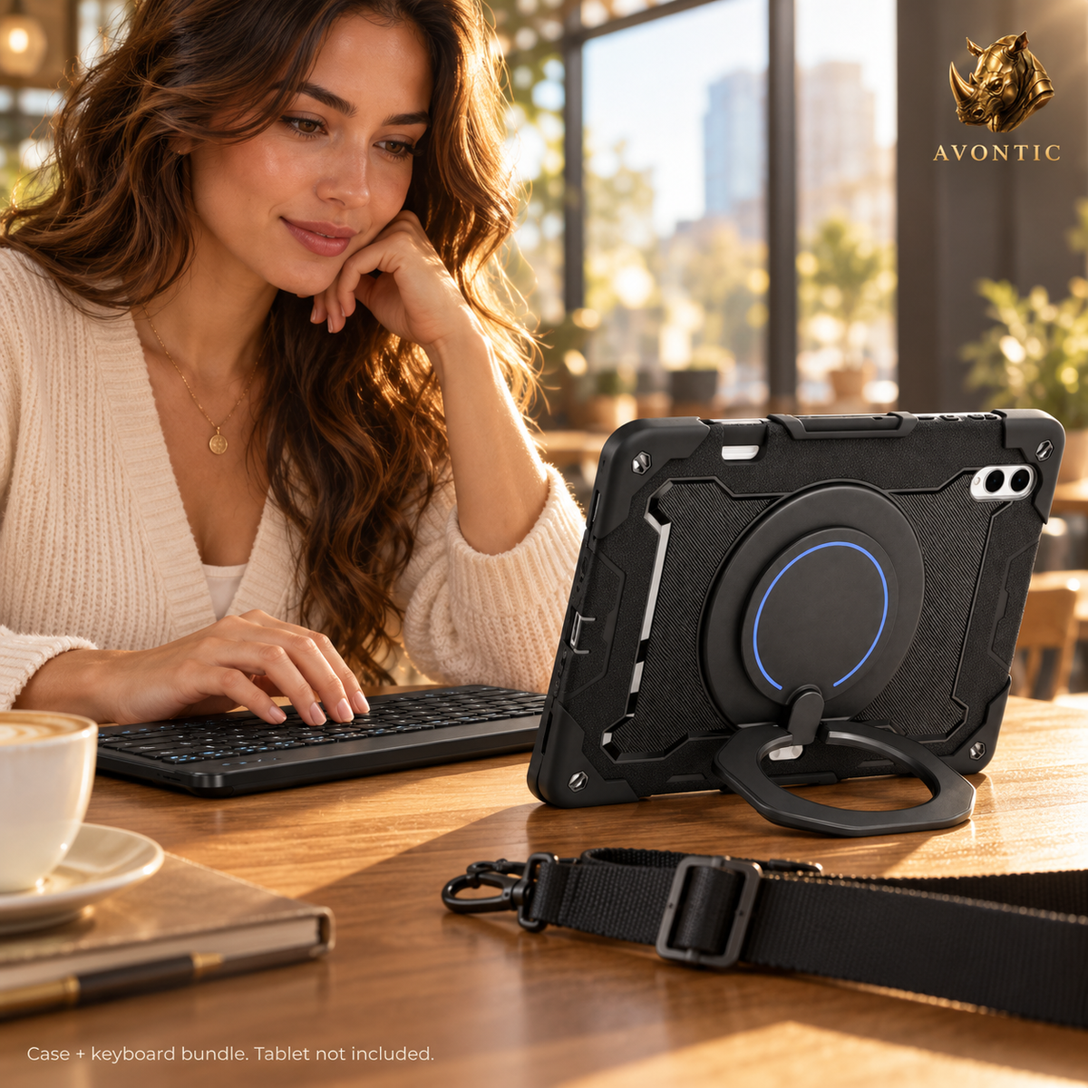 RhinoGuard Orbit 360 WorkForce — tablet case in use 2 — Avontic gold rhino branding