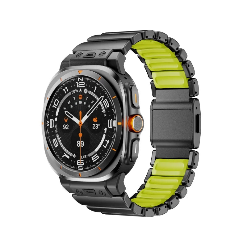 Avontic PulseLink Black Green watch band product image on white background