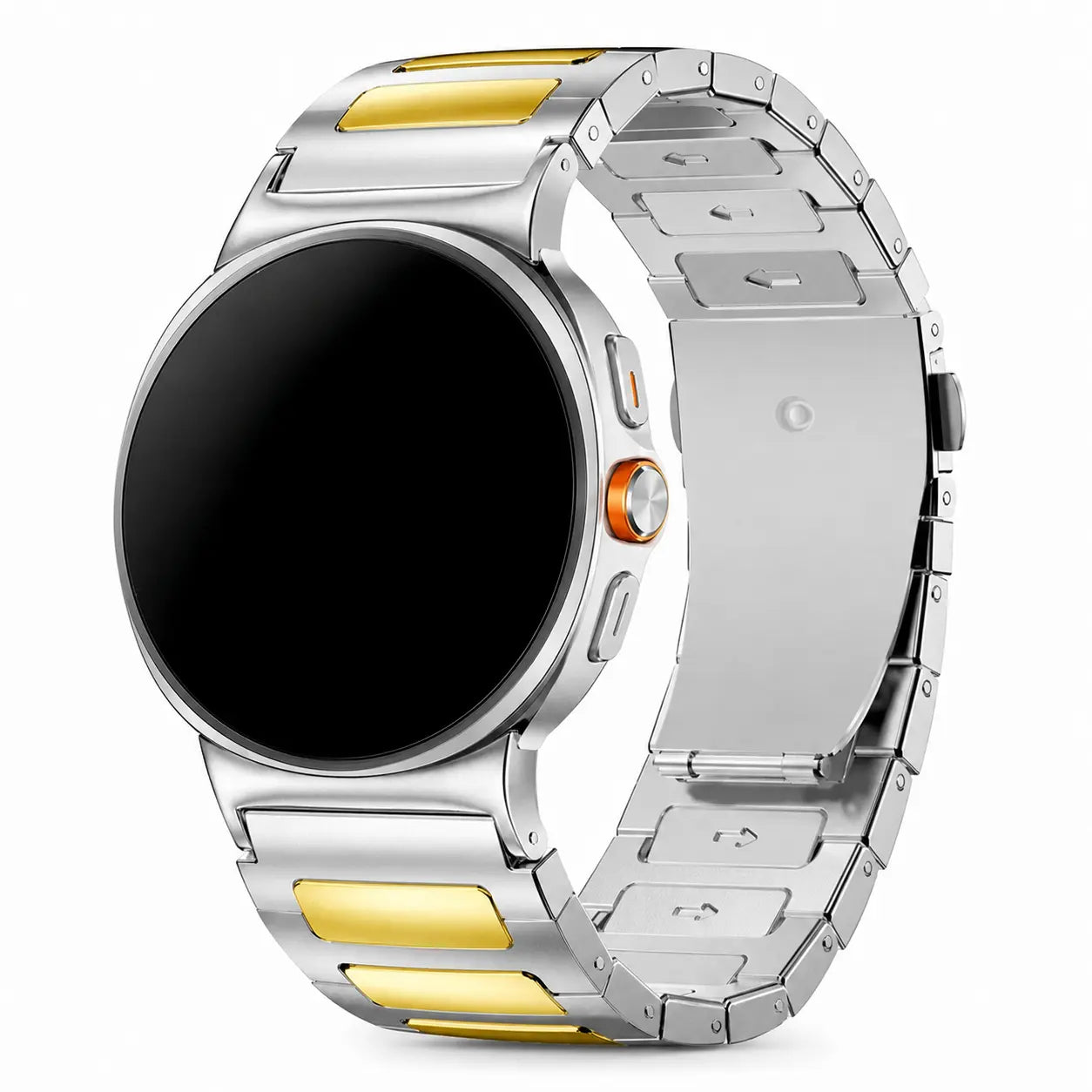Avontic TitanLink Silver Gold watch band product image on white background