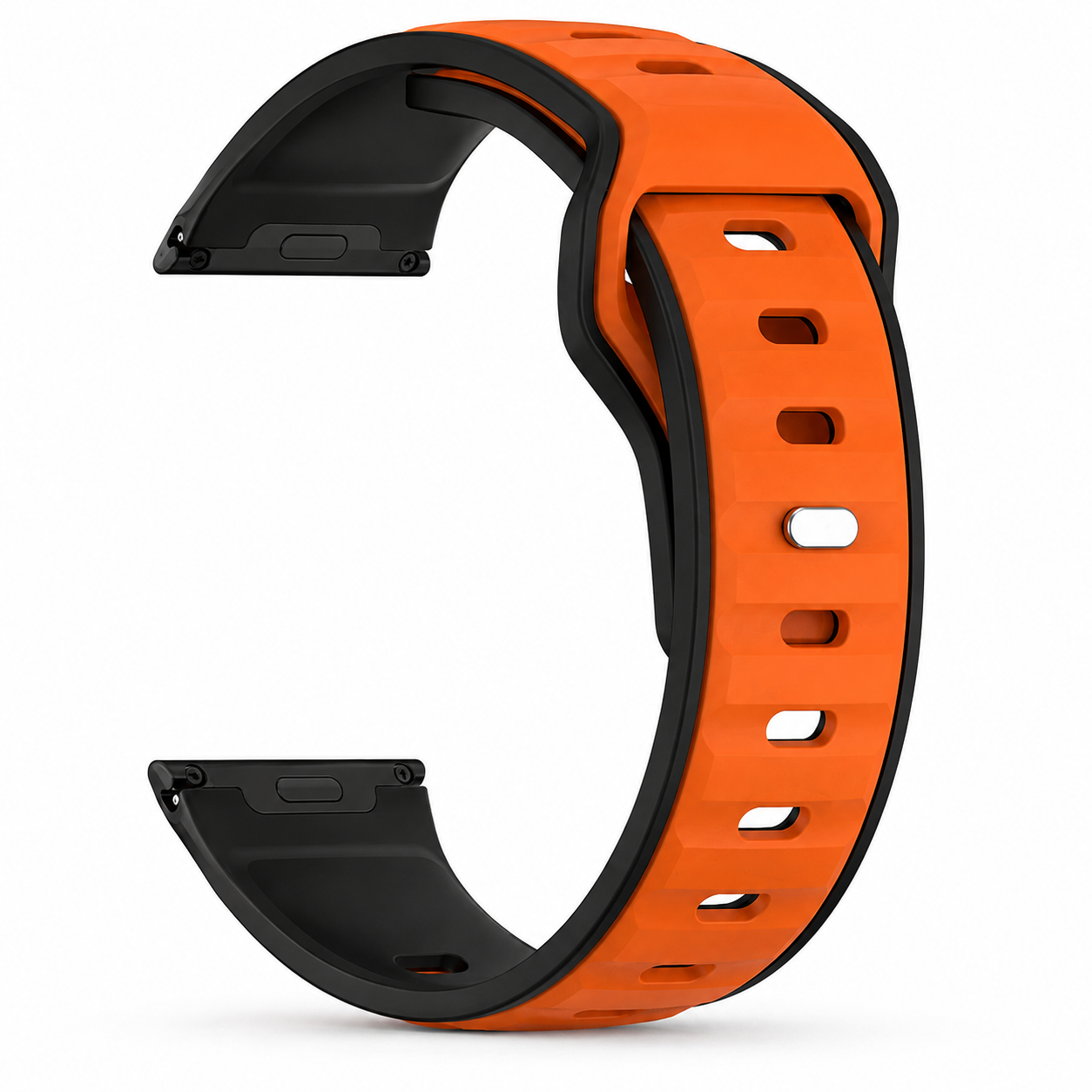 Avontic PulseFlex Black / Orange two-tone silicone band for Galaxy Watch9, Watch8 and Watch8 Classic on white background