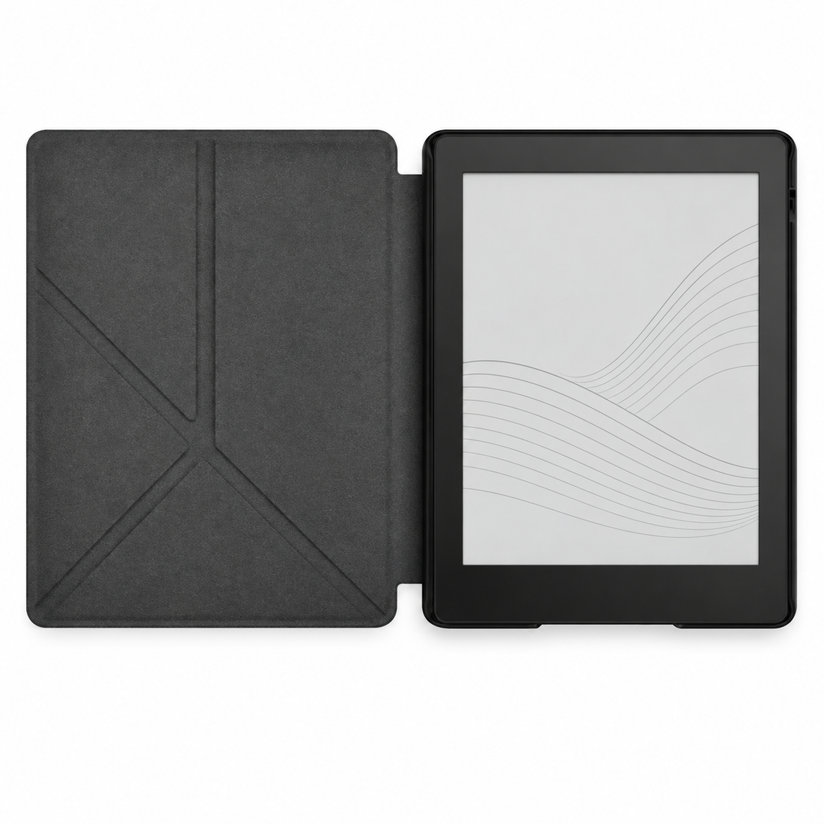PageGuard Trifold — open front cover and Kindle reading screen