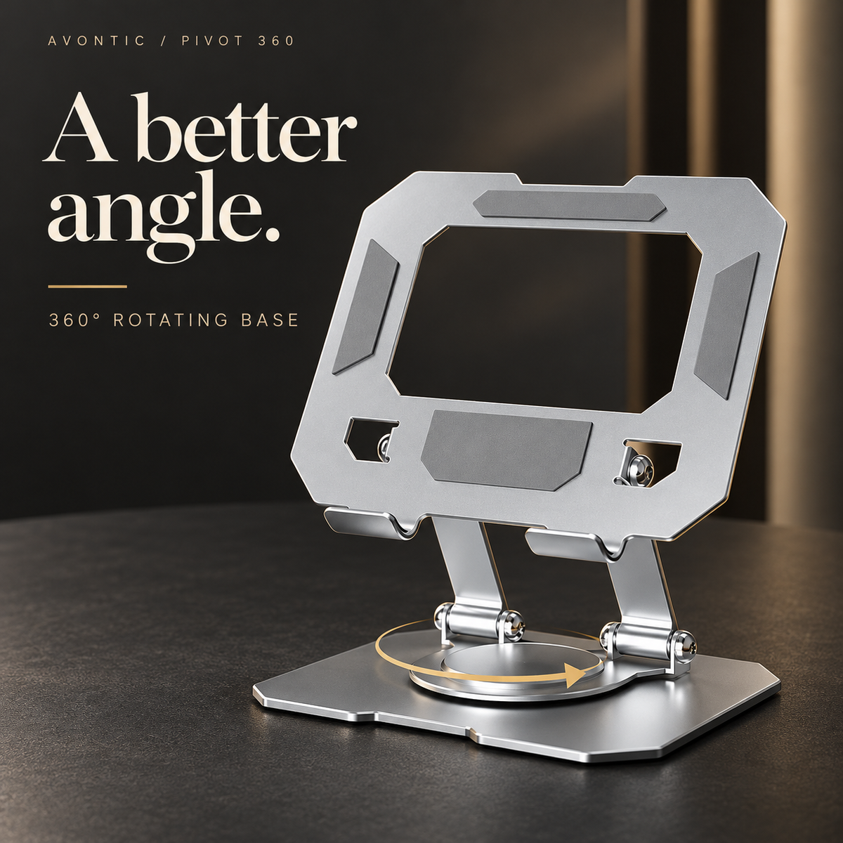 Pivot 360 silver stand with rotating base highlighted