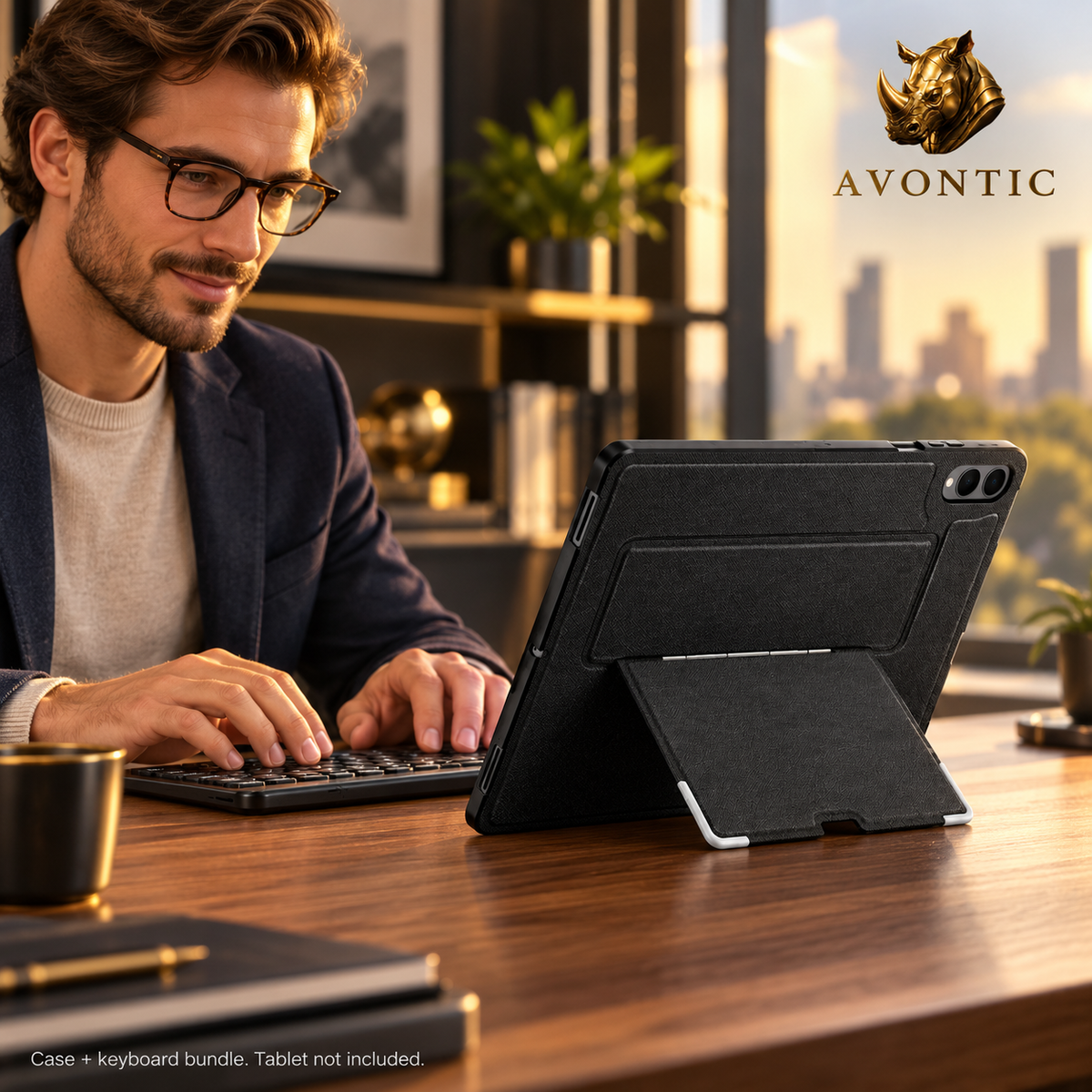 RhinoGuard Pivot Slim WorkForce — tablet case in use 1 — Avontic gold rhino branding