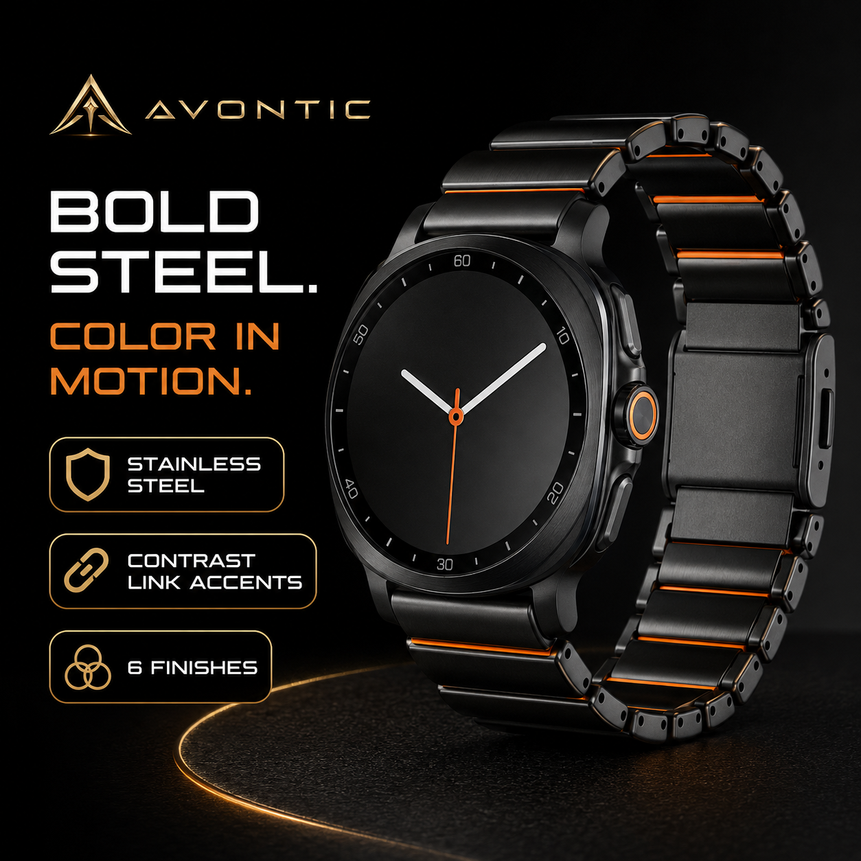 Avontic PulseLink contrast-link stainless steel band benefits