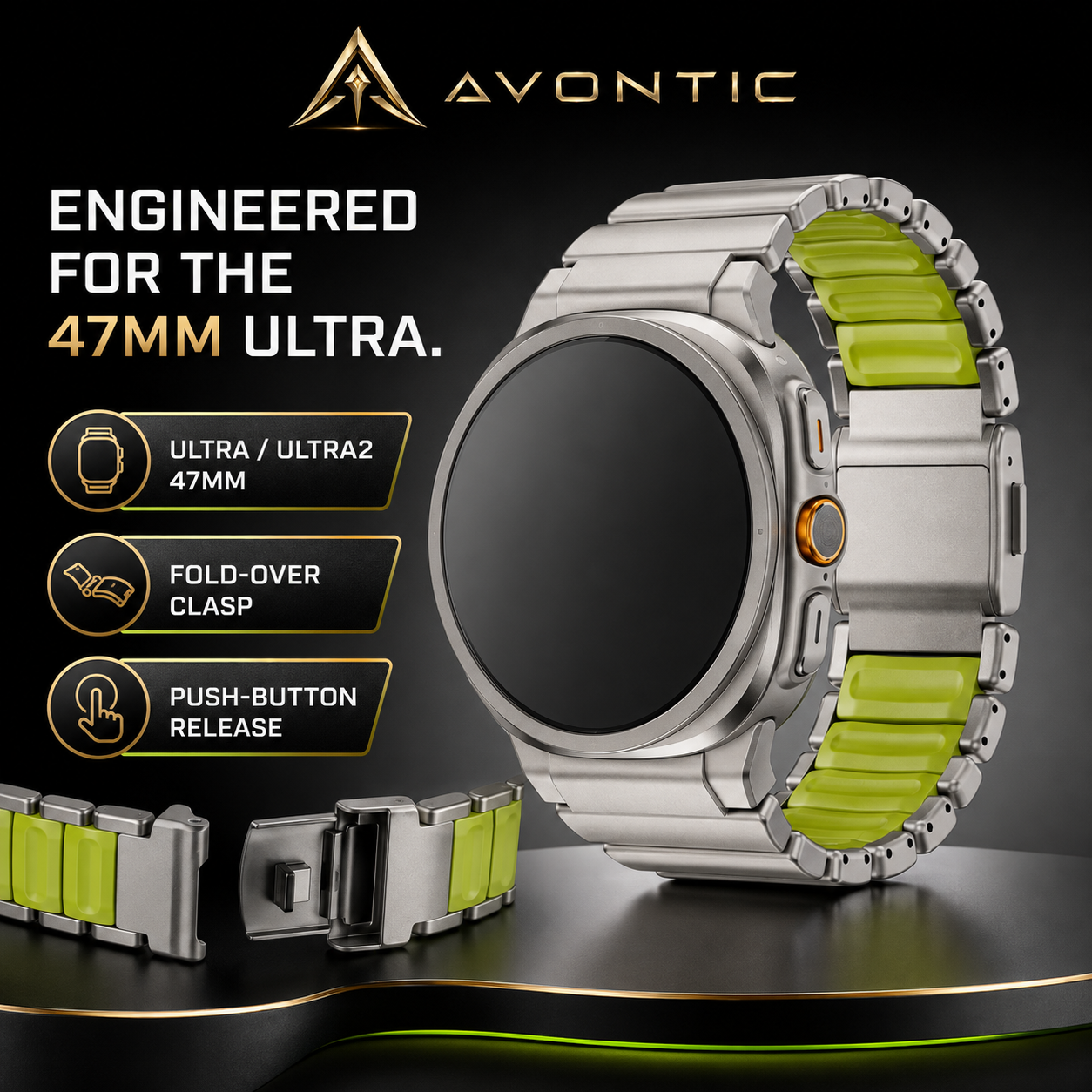 Avontic PulseLink closure and fit details for Galaxy Watch Ultra and Ultra2 47mm
