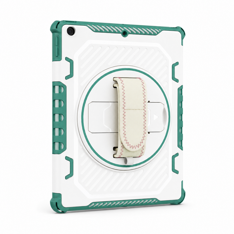 RhinoGuard Galaxy PivotGrip 360 case in Forest Green and Pearl White on a white background