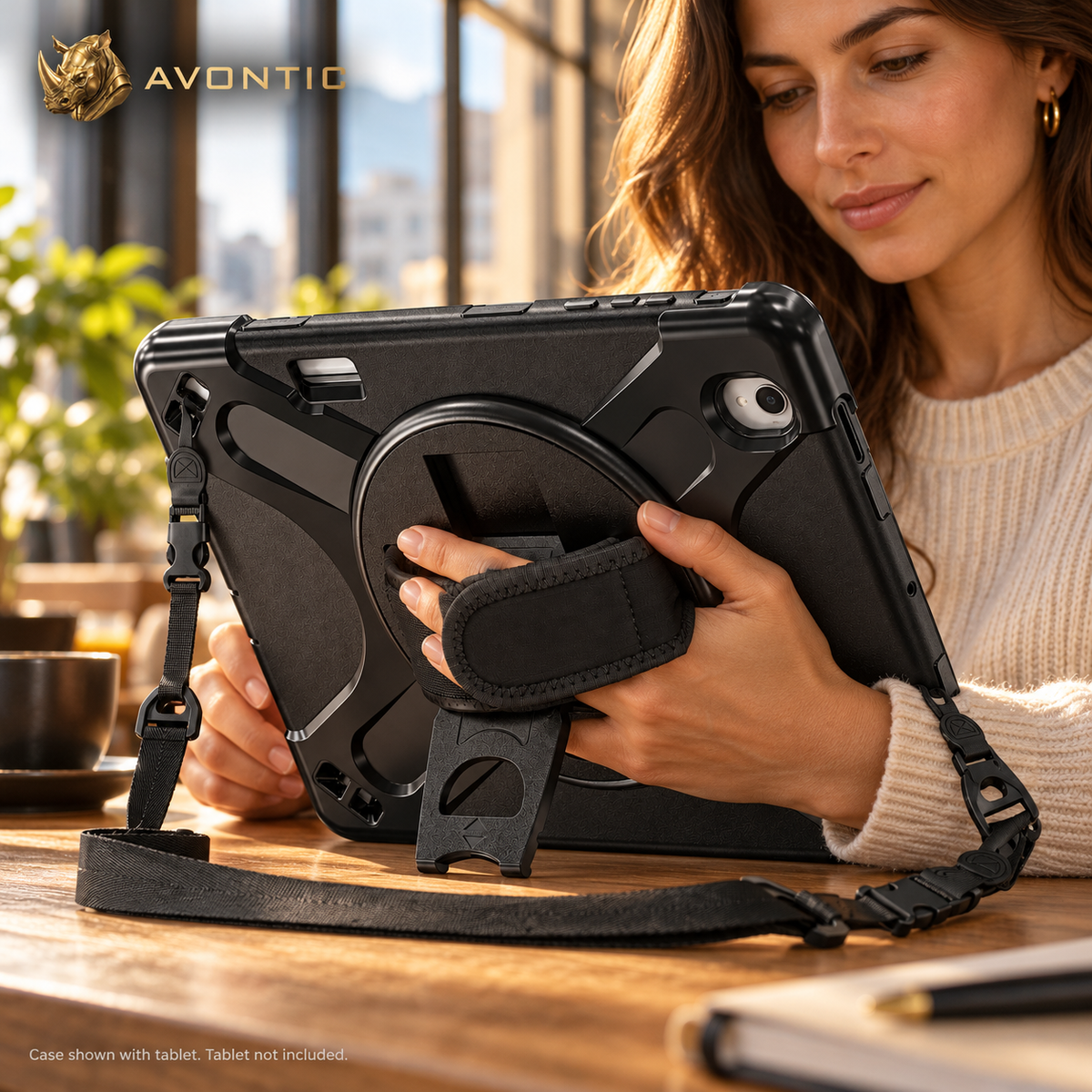 RhinoGuard Sentinel Pro — tablet case in use 2 — Avontic gold rhino branding