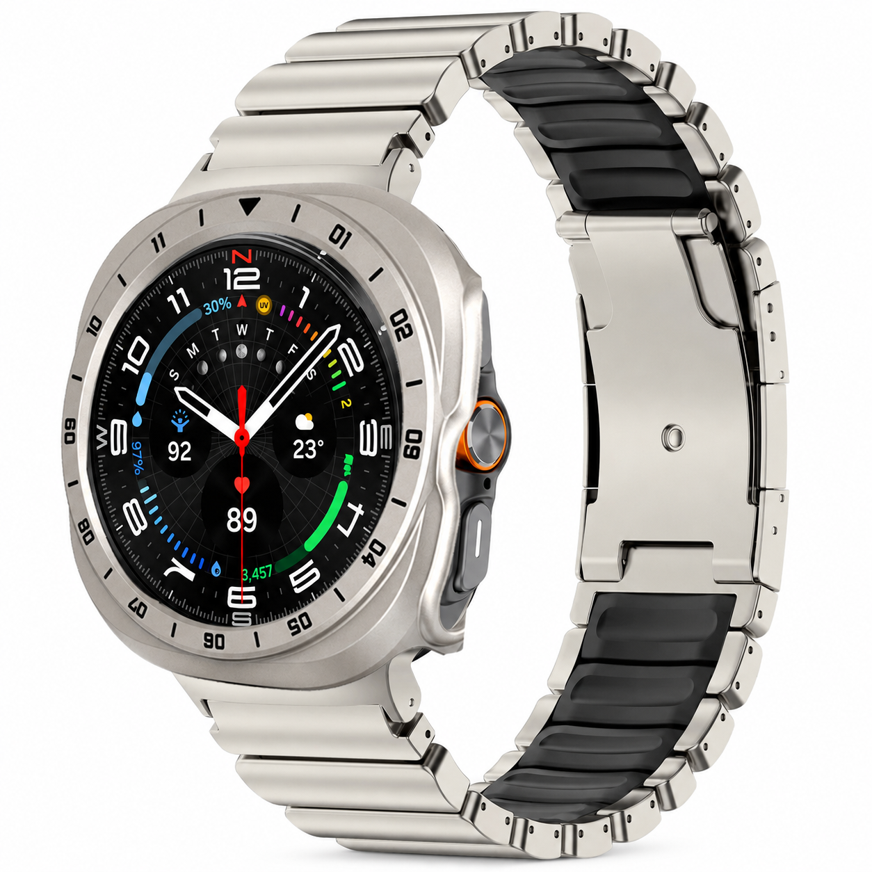Avontic TitanForge titanium and black link band with starlight hard case for Samsung Galaxy Watch Ultra2 47mm