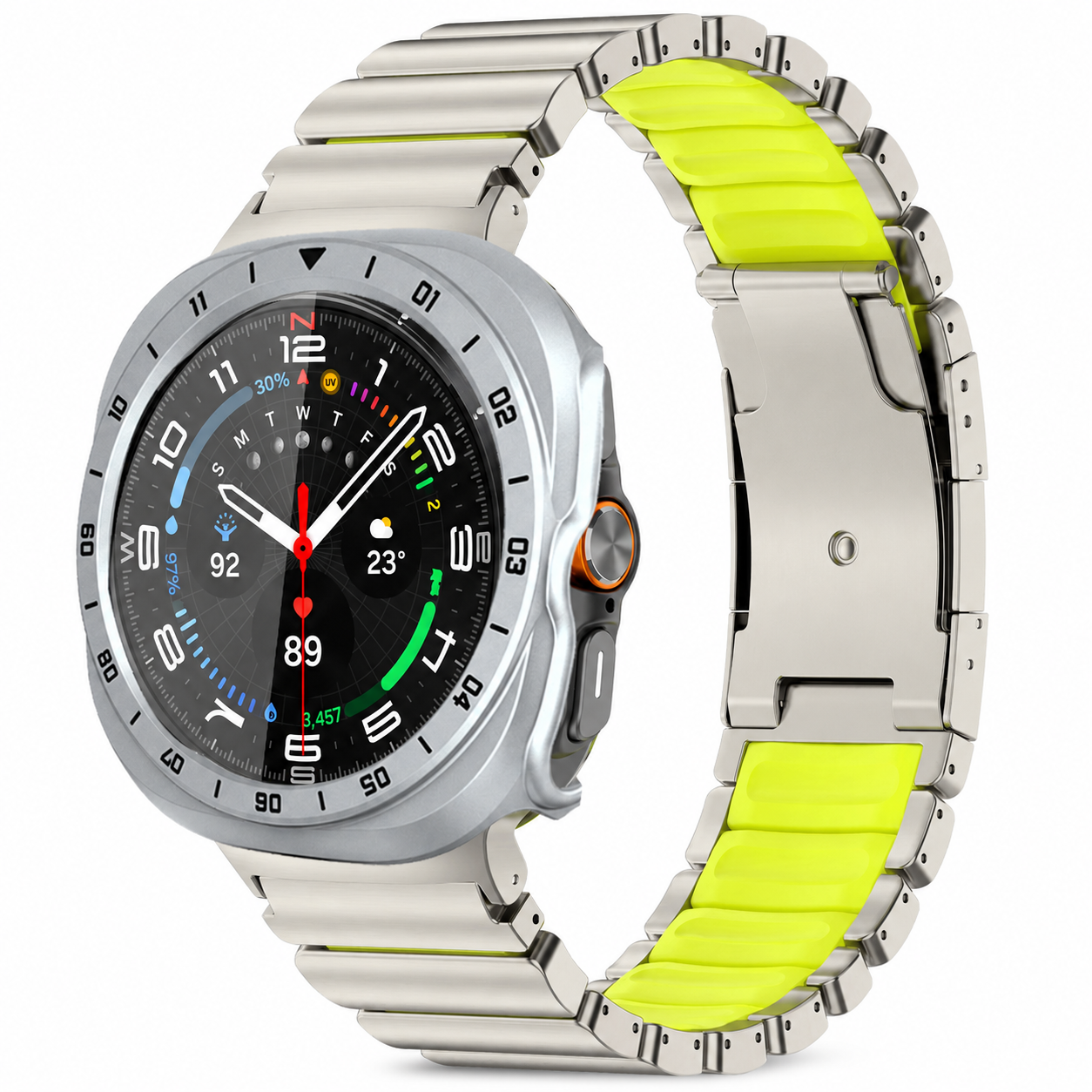 Avontic TitanForge titanium and volt link band with silver hard case for Samsung Galaxy Watch Ultra2 47mm