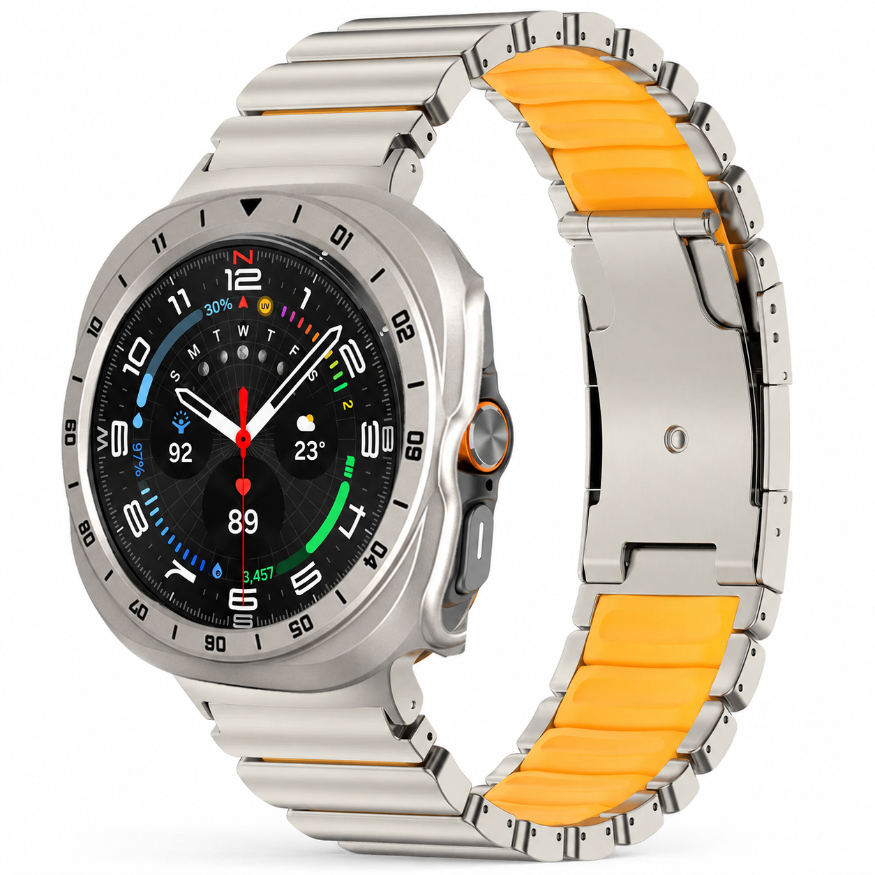 Avontic TitanForge titanium and orange link band with starlight hard case for Samsung Galaxy Watch Ultra2 47mm