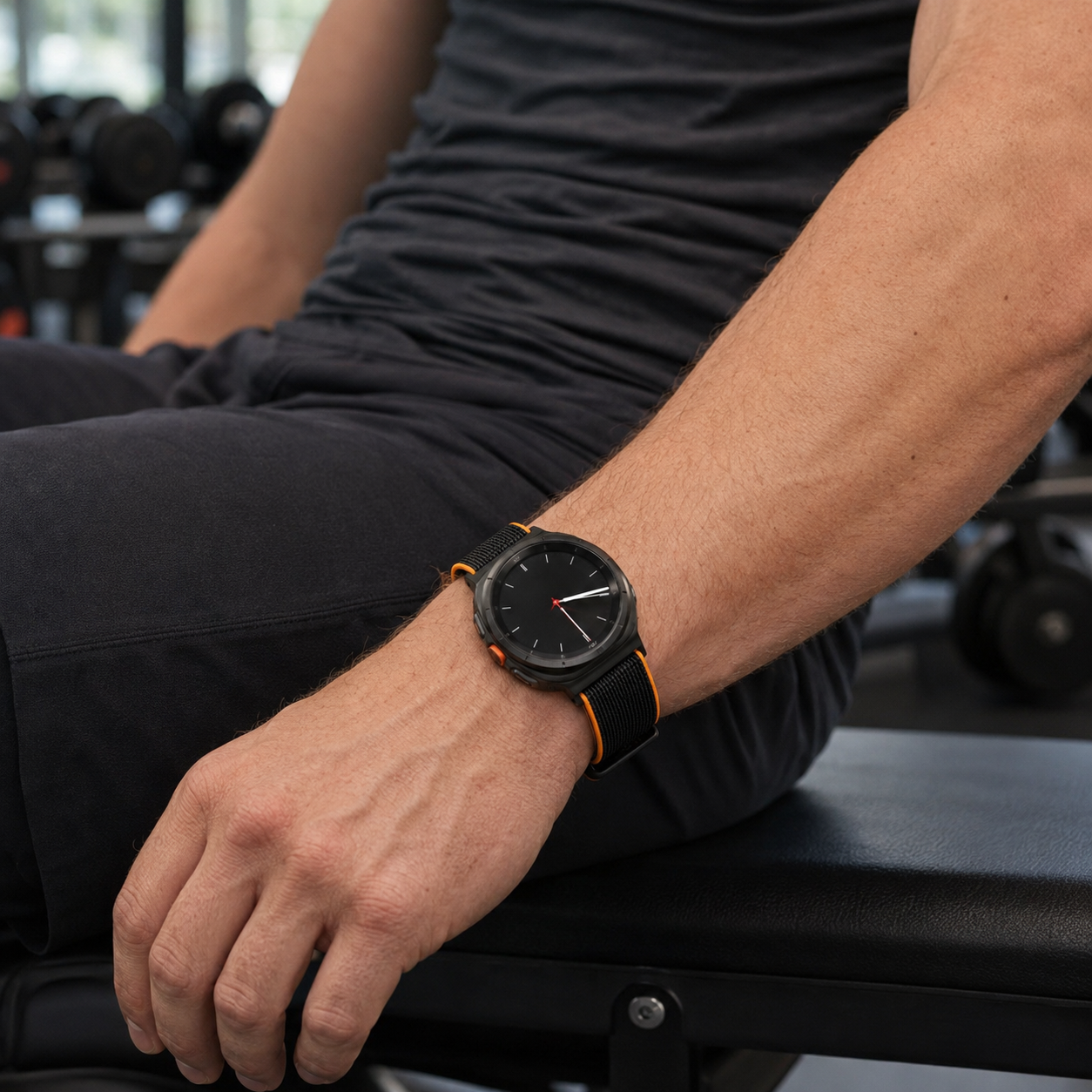 Black and orange Avontic TrailLoop nylon Ultra band in a training setting