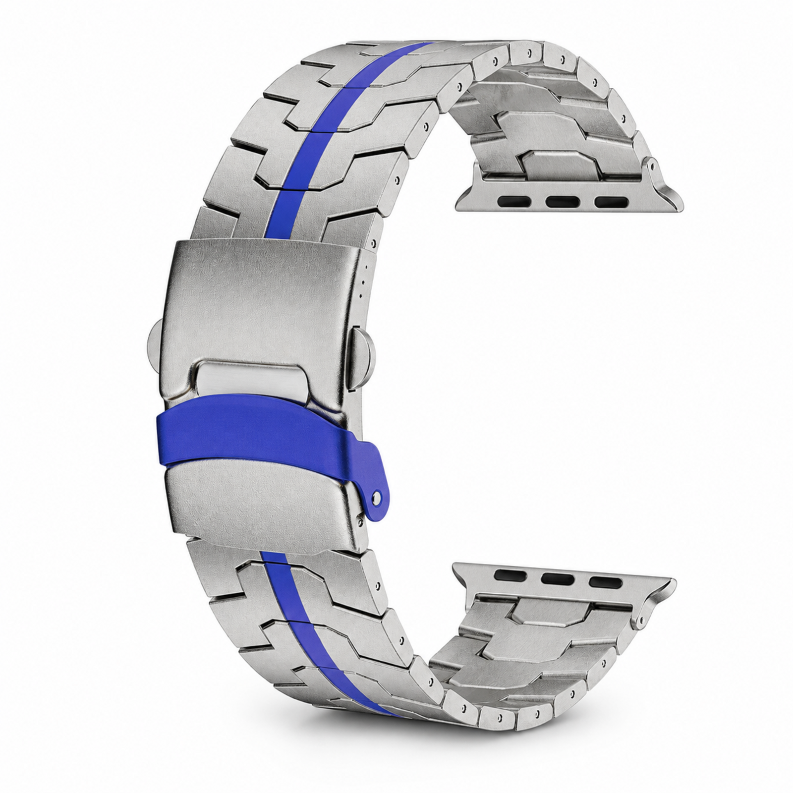 Avontic RidgeSteel Titanium-Tone / Blue stainless steel band for Galaxy Watch Ultra and Ultra2 47mm on a clean background