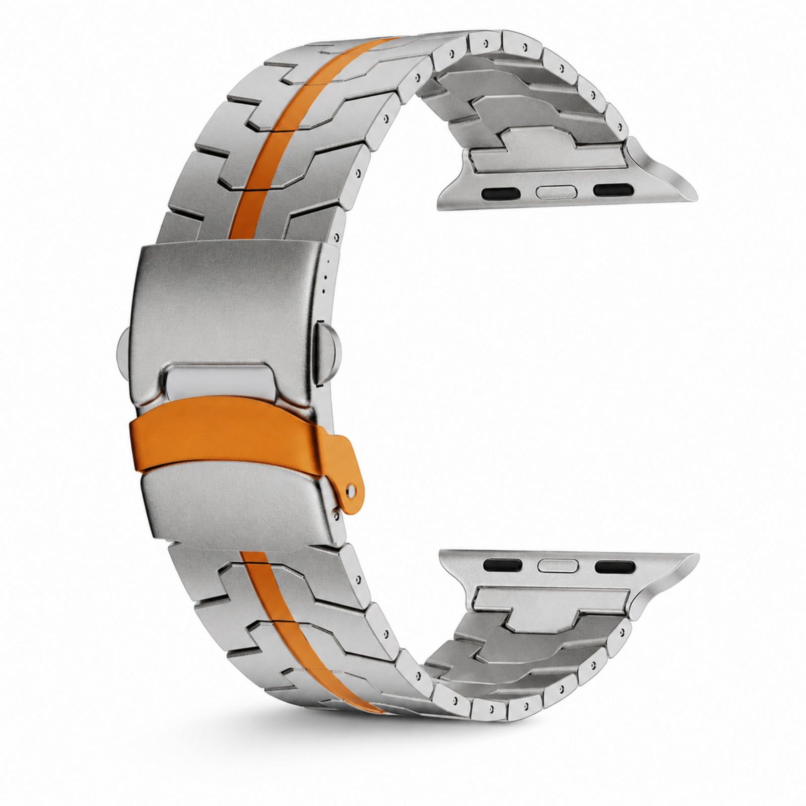 Avontic RidgeSteel Titanium-Tone / Orange stainless steel band for Galaxy Watch Ultra and Ultra2 47mm on a clean background
