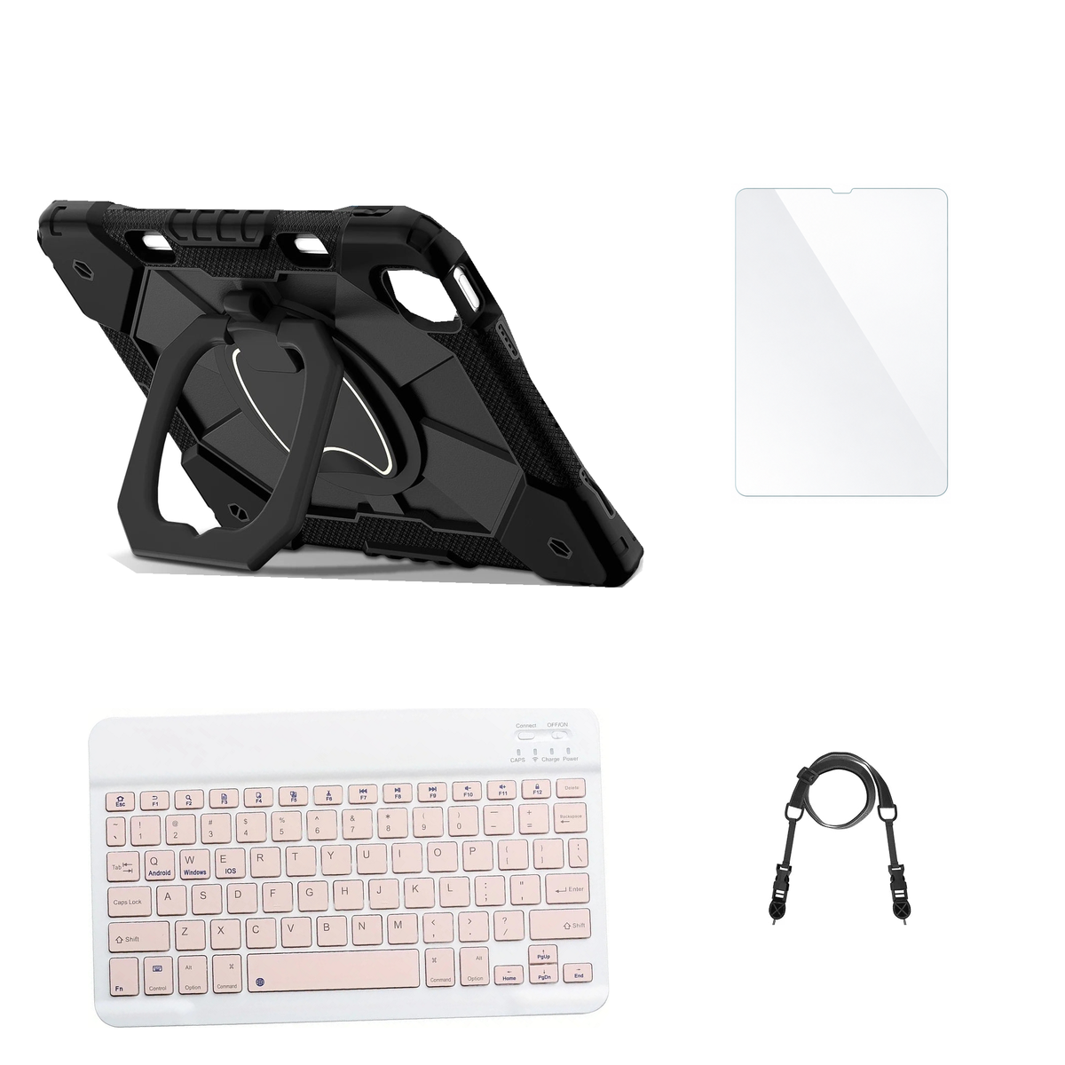 RhinoGuard ArmorPro Black case with Pink keyboard, shoulder strap, standard glass