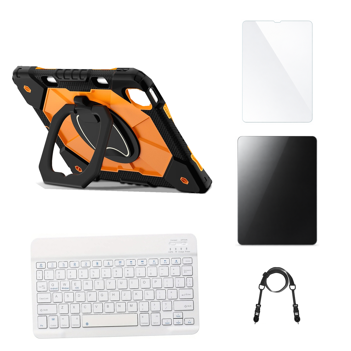 RhinoGuard ArmorPro Black / Orange case with White keyboard, shoulder strap, standard glass and additional privacy glass