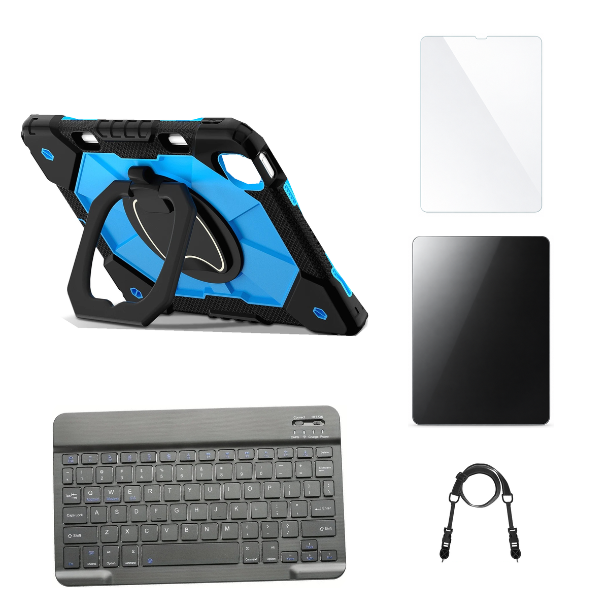 RhinoGuard ArmorPro Black / Blue case with Black keyboard, shoulder strap, standard glass and additional privacy glass