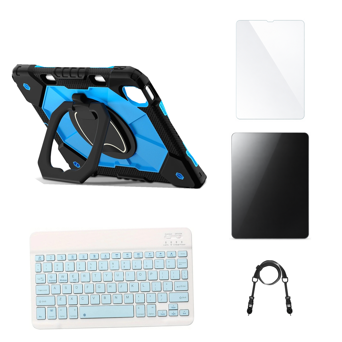 RhinoGuard ArmorPro Black / Blue case with Blue keyboard, shoulder strap, standard glass and additional privacy glass