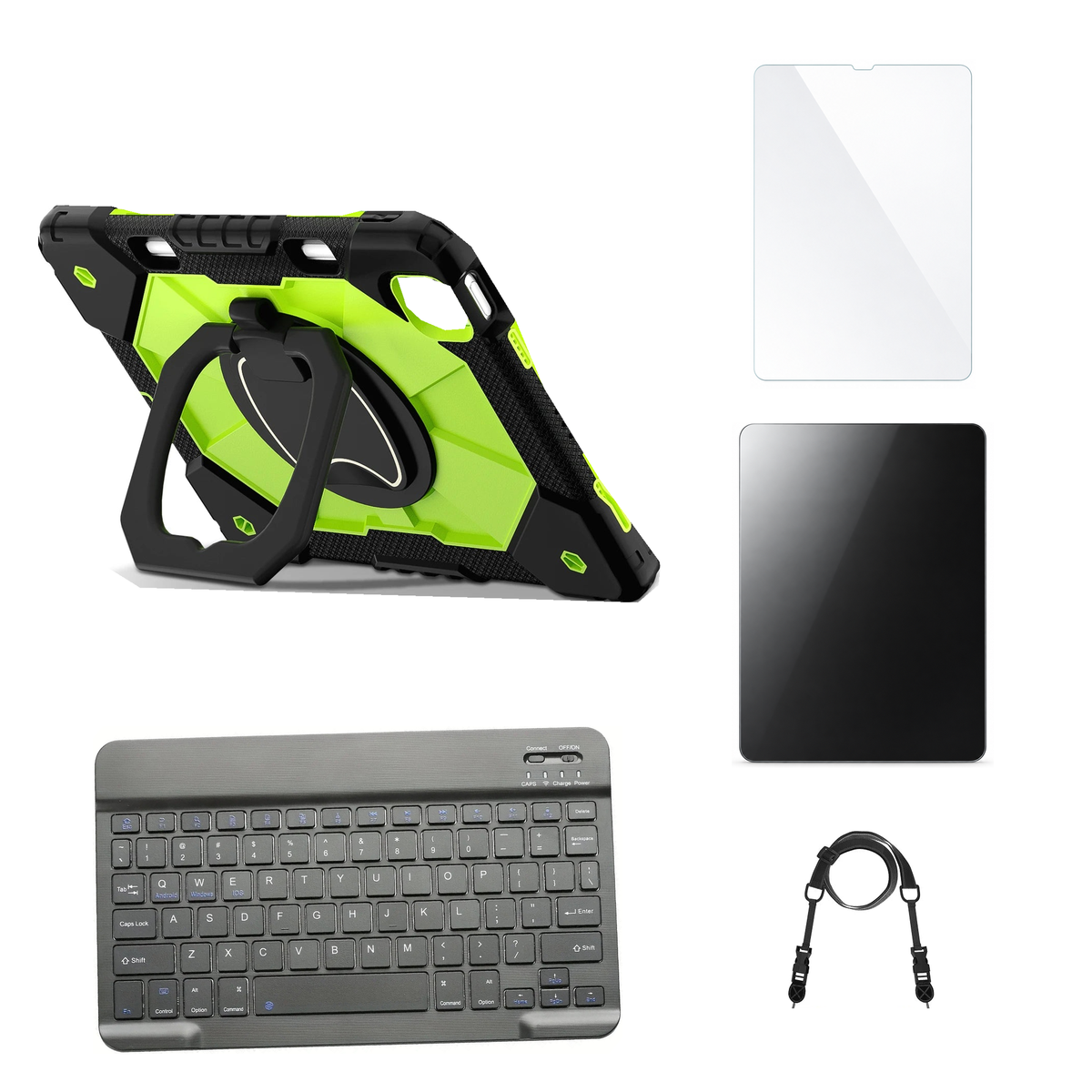 RhinoGuard ArmorPro Black / Green case with Black keyboard, shoulder strap, standard glass and additional privacy glass