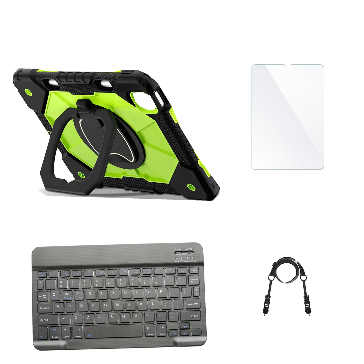 RhinoGuard ArmorPro Black / Green case with Black keyboard, shoulder strap, standard glass