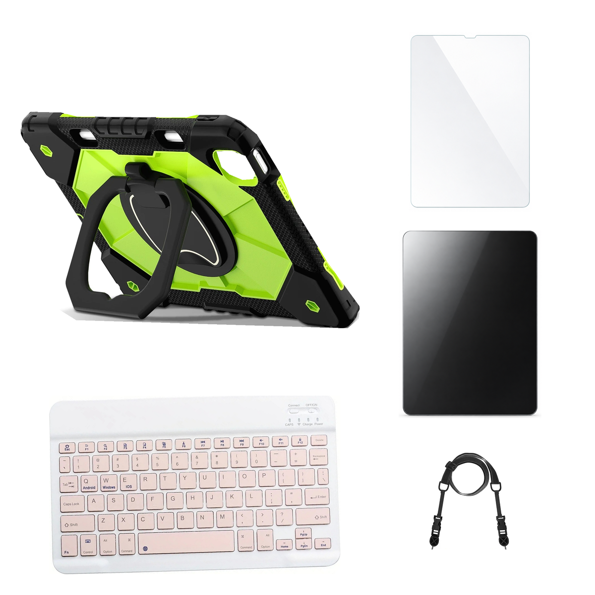 RhinoGuard ArmorPro Black / Green case with Pink keyboard, shoulder strap, standard glass and additional privacy glass