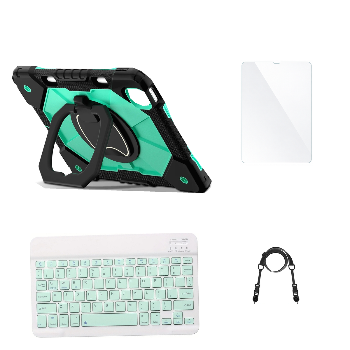 RhinoGuard ArmorPro Black / Mint Green case with Green keyboard, shoulder strap, standard glass