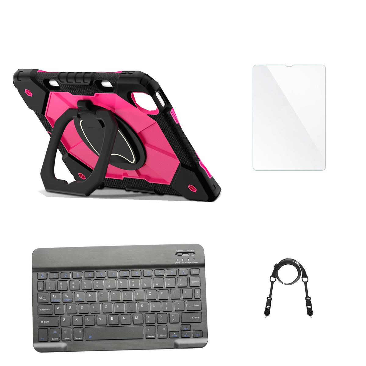 RhinoGuard ArmorPro Black / Rose Red case with Black keyboard, shoulder strap, standard glass