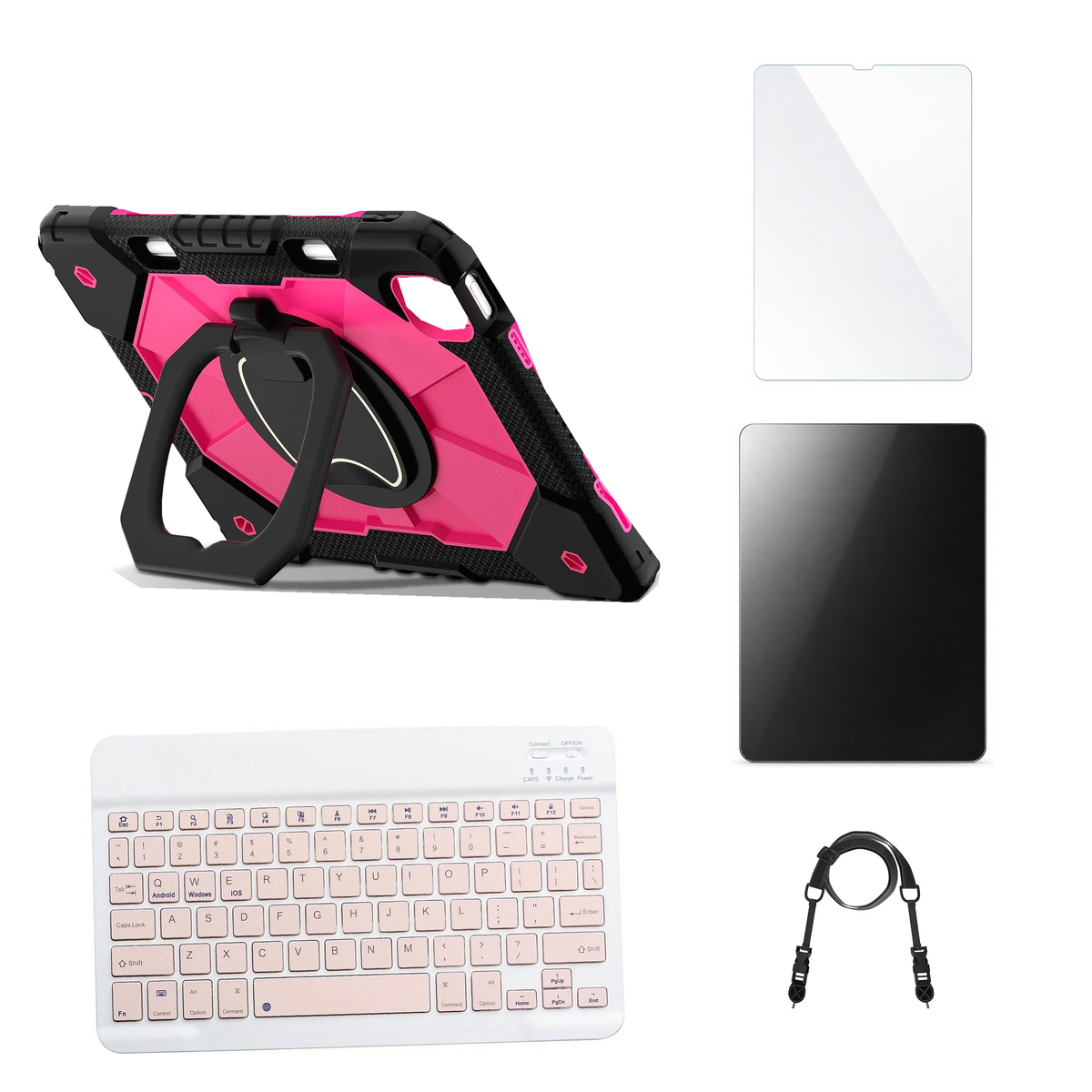 RhinoGuard ArmorPro Black / Rose Red case with Pink keyboard, shoulder strap, standard glass and additional privacy glass