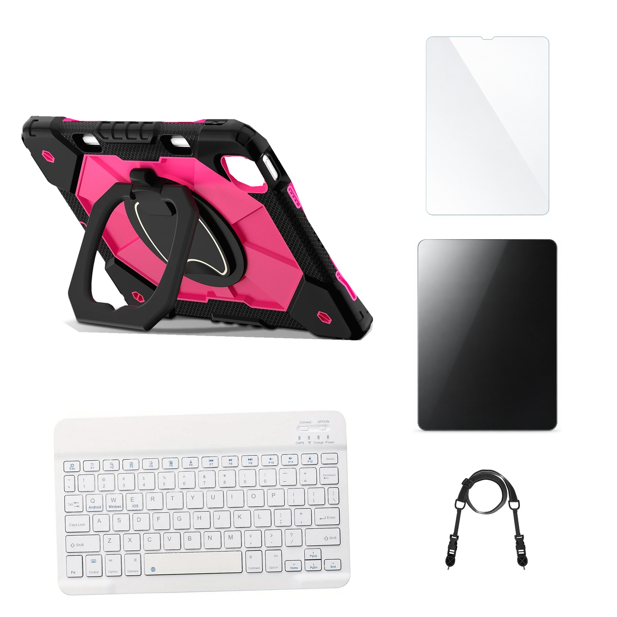 RhinoGuard ArmorPro Black / Rose Red case with White keyboard, shoulder strap, standard glass and additional privacy glass