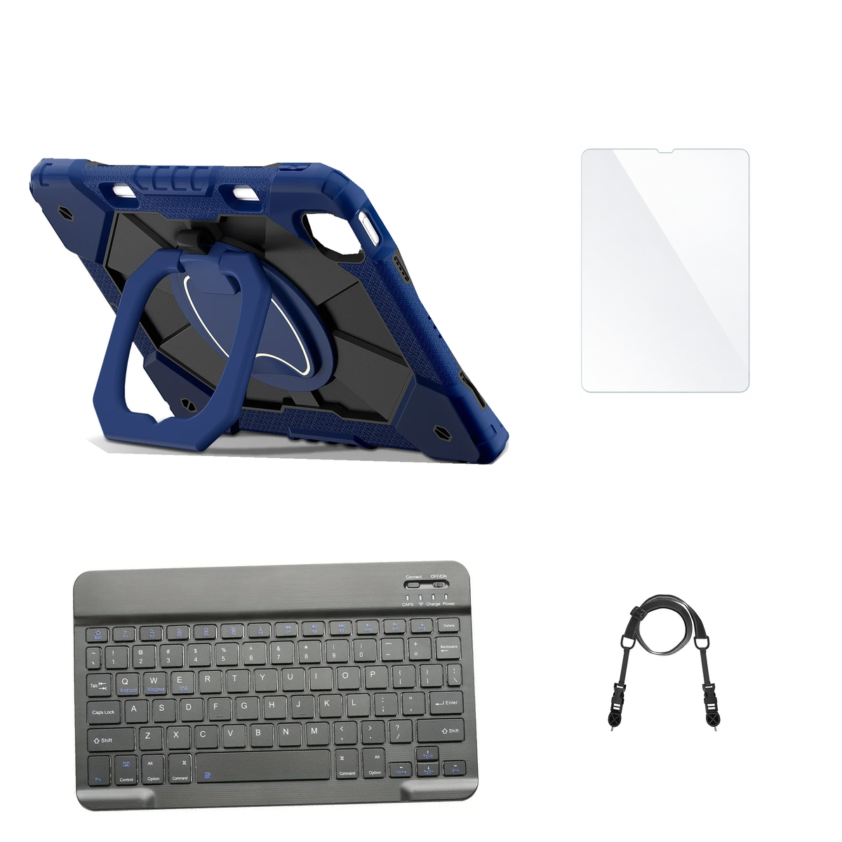 RhinoGuard ArmorPro Navy / Black case with Black keyboard, shoulder strap, standard glass