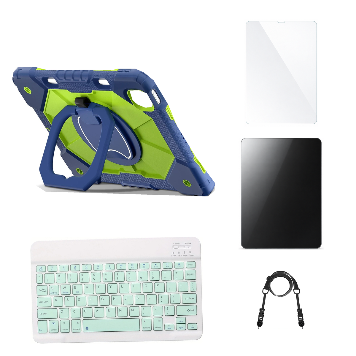 RhinoGuard ArmorPro Navy / Green case with Green keyboard, shoulder strap, standard glass and additional privacy glass
