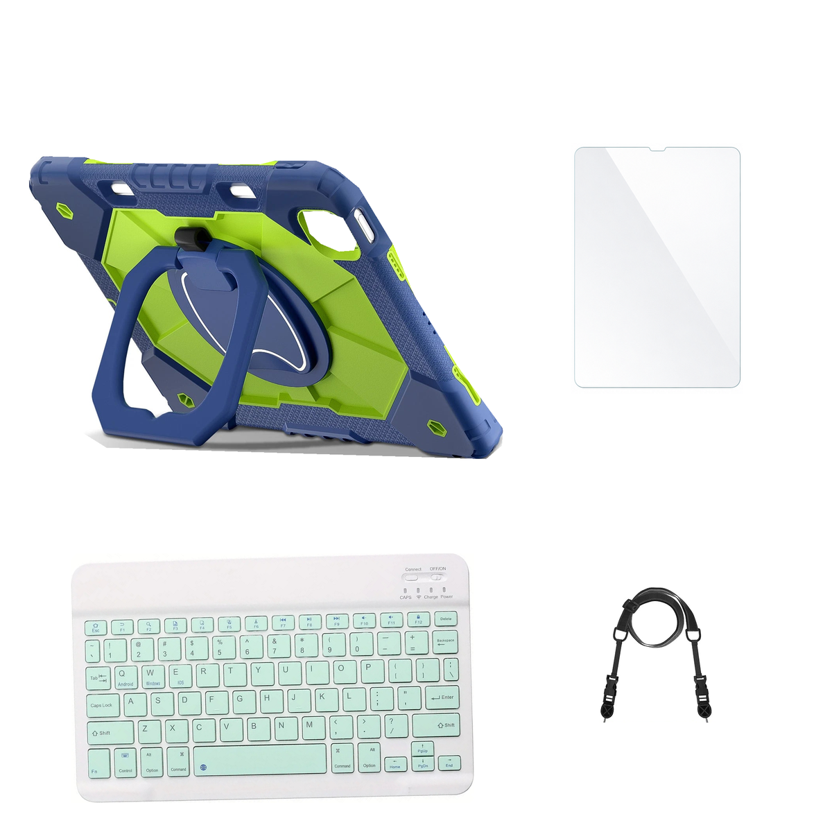 RhinoGuard ArmorPro Navy / Green case with Green keyboard, shoulder strap, standard glass