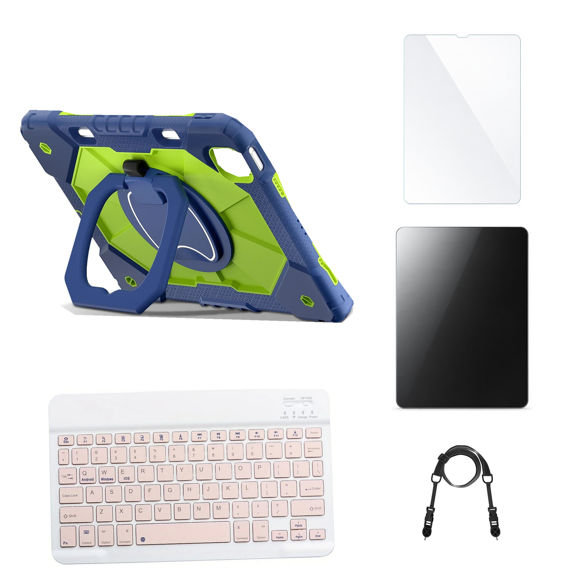 RhinoGuard ArmorPro Navy / Green case with Pink keyboard, shoulder strap, standard glass and additional privacy glass
