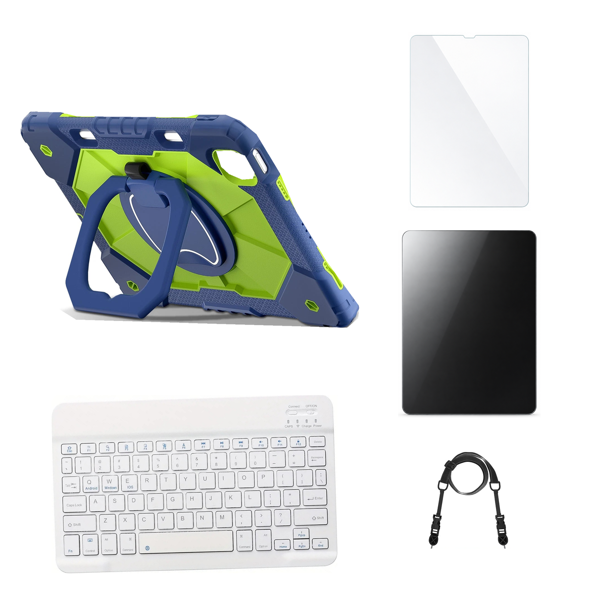 RhinoGuard ArmorPro Navy / Green case with White keyboard, shoulder strap, standard glass and additional privacy glass