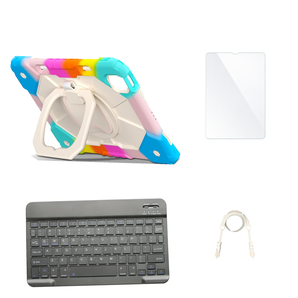 RhinoGuard ArmorPro Colorful Blue case with Black keyboard, shoulder strap, standard glass