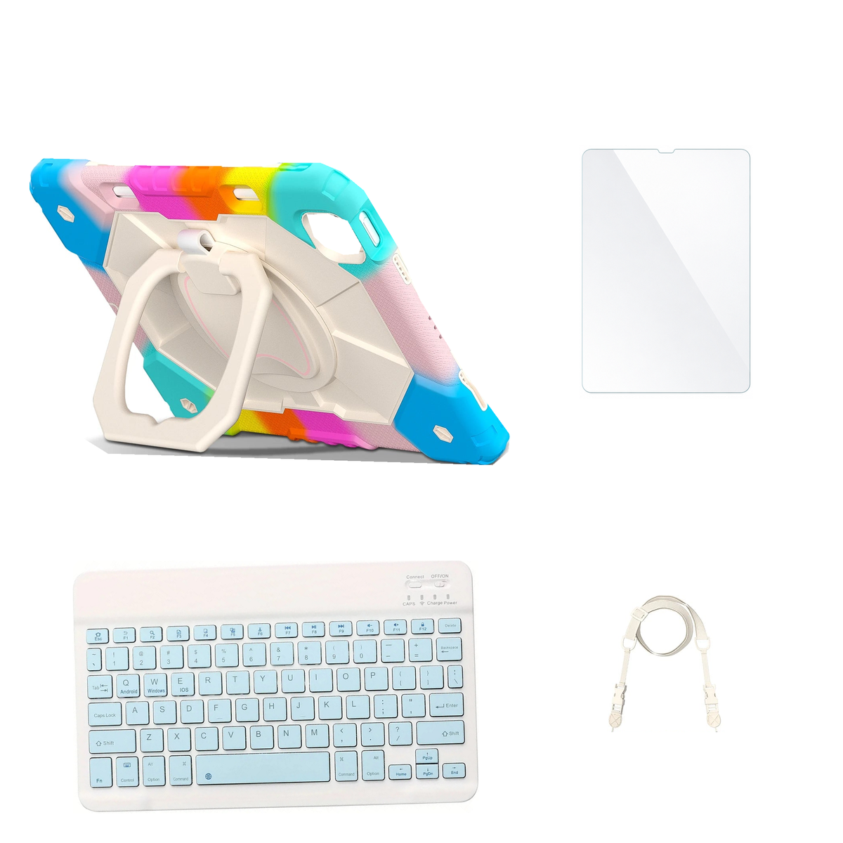 RhinoGuard ArmorPro Colorful Blue case with Blue keyboard, shoulder strap, standard glass