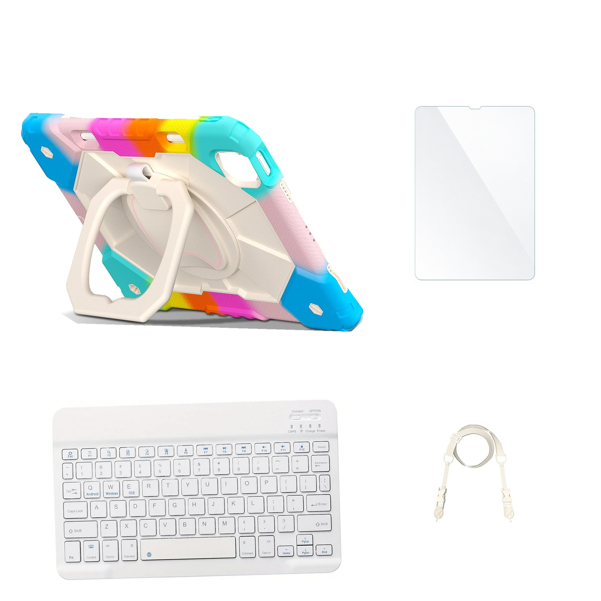 RhinoGuard ArmorPro Colorful Blue case with White keyboard, shoulder strap, standard glass