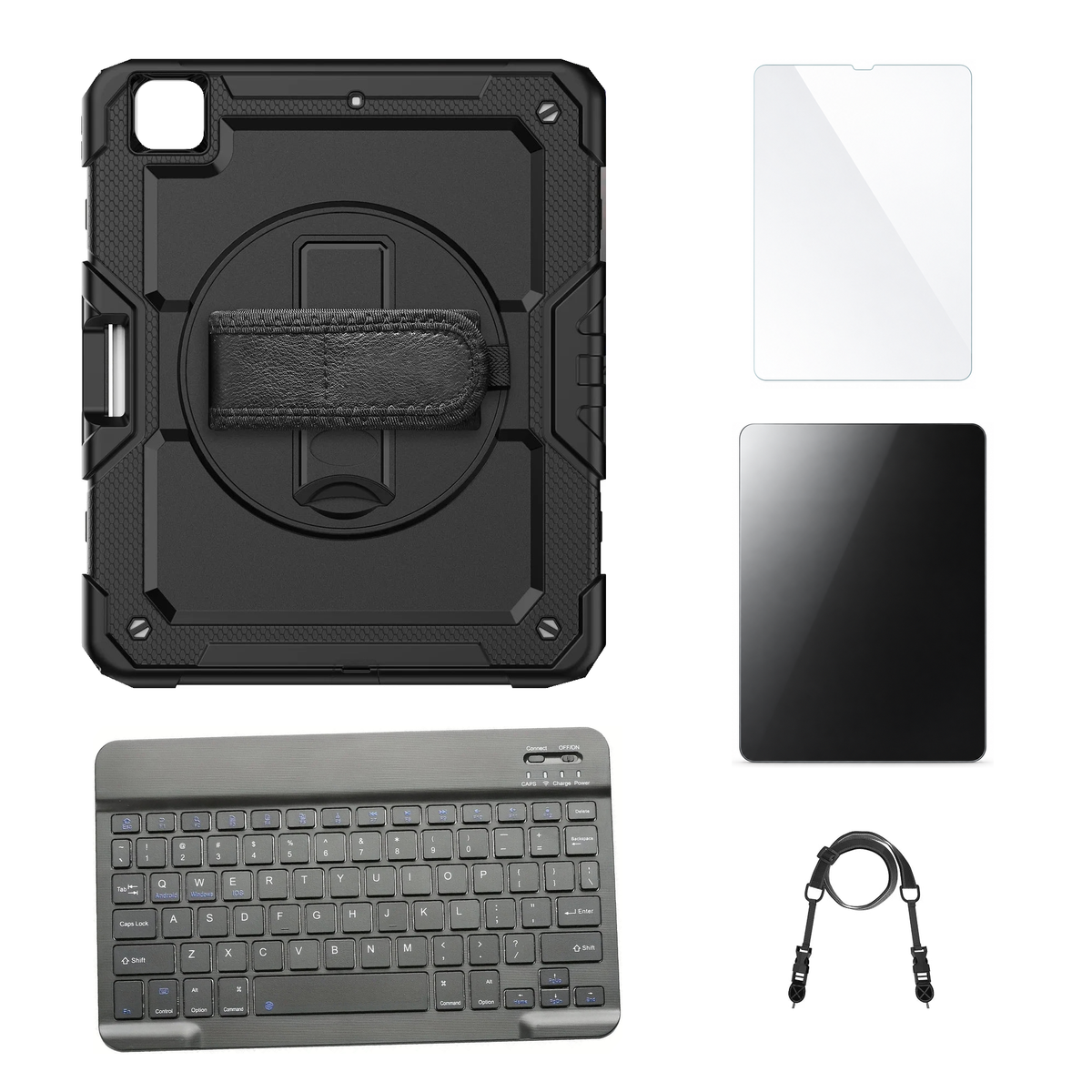 RhinoGuard Pro Black case with Black keyboard, shoulder strap, standard glass and additional privacy glass