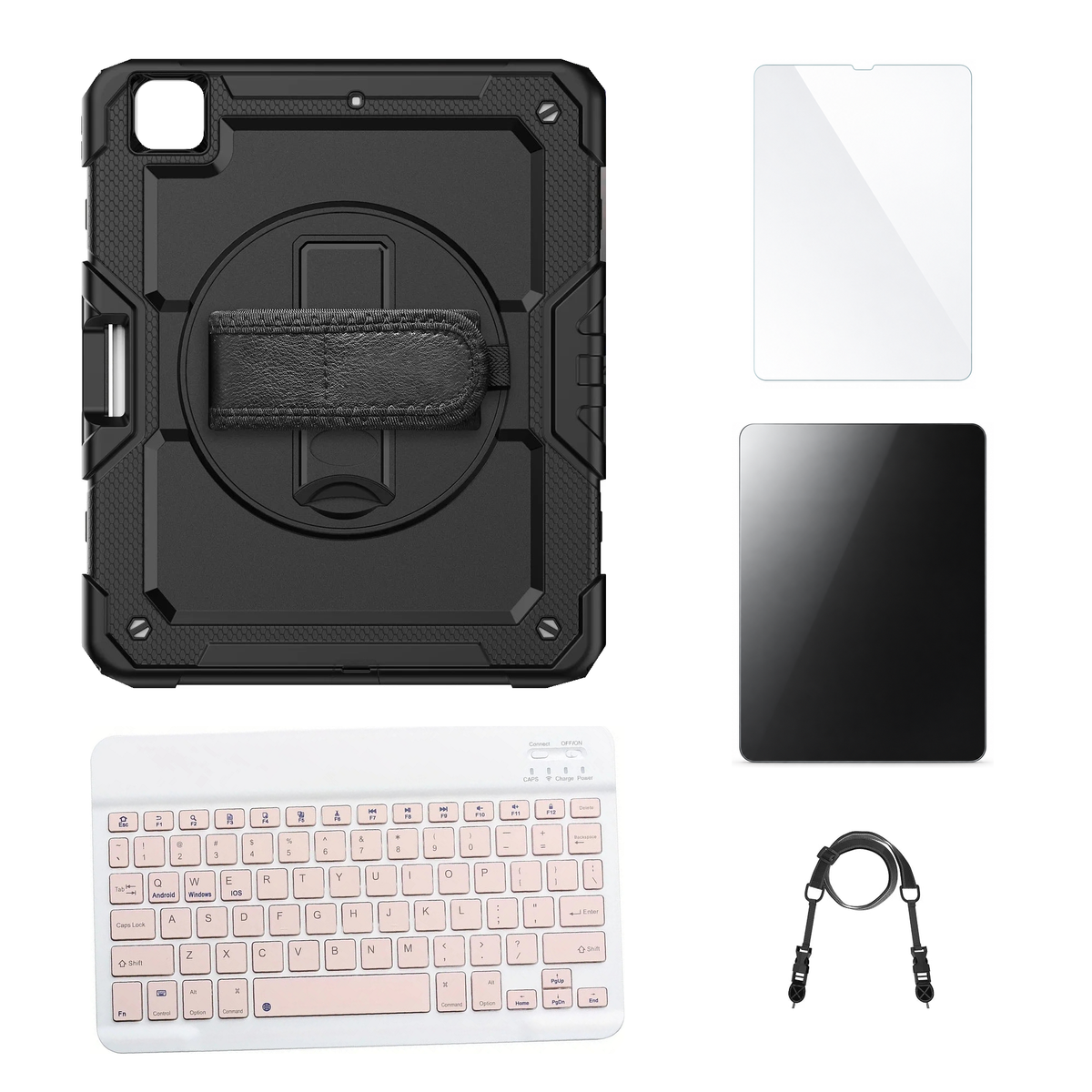 RhinoGuard Pro Black case with Pink keyboard, shoulder strap, standard glass and additional privacy glass