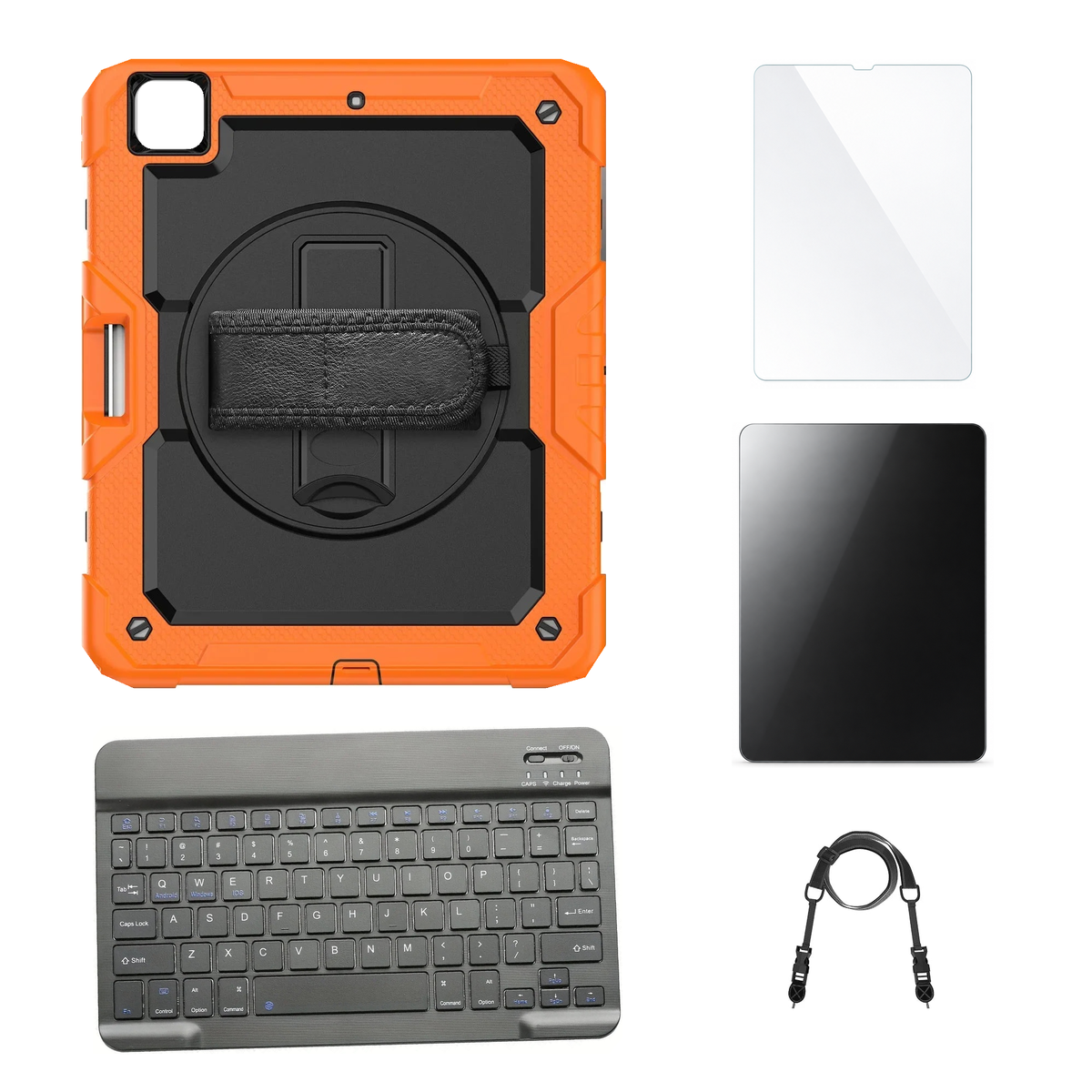 RhinoGuard Pro Black / Orange case with Black keyboard, shoulder strap, standard glass and additional privacy glass