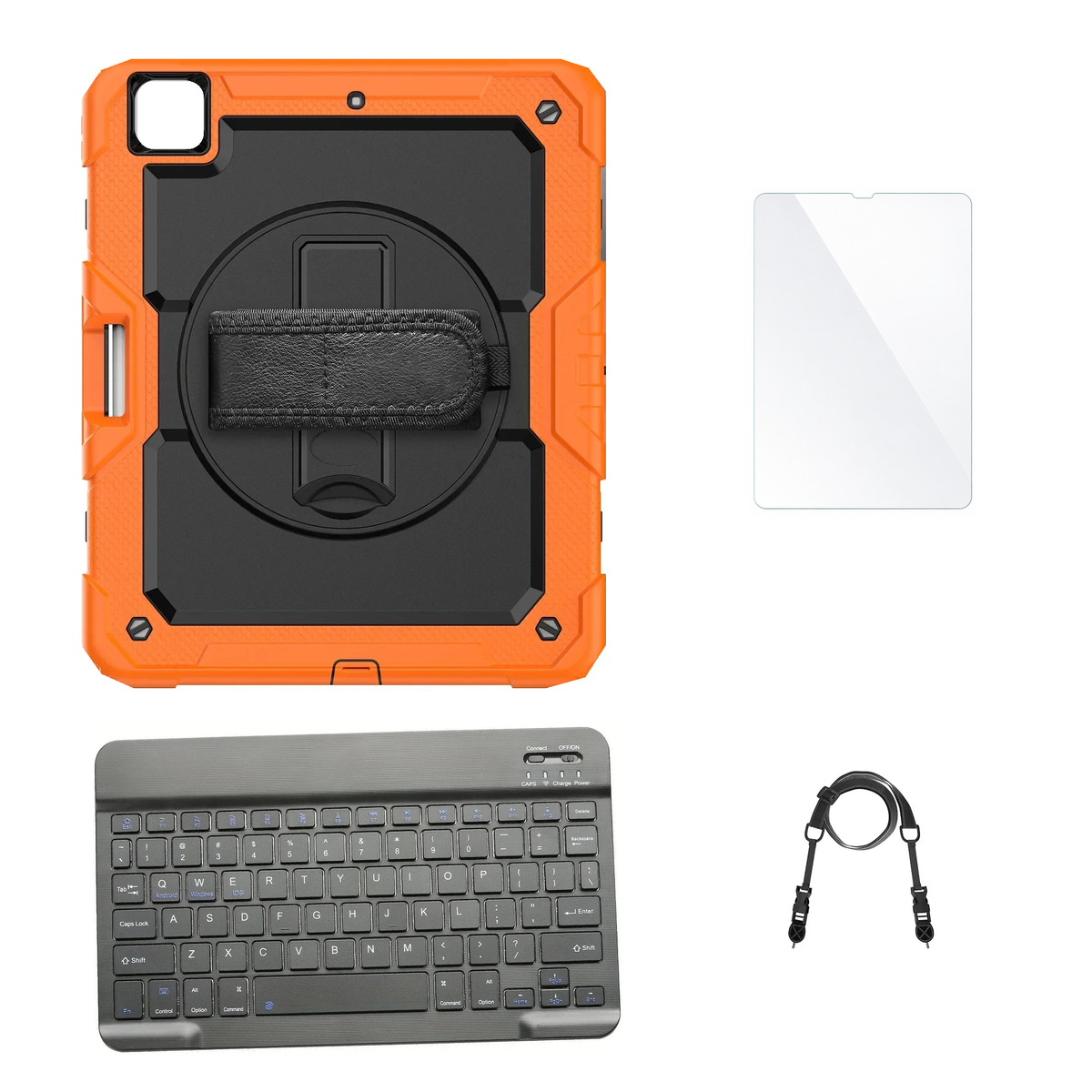 RhinoGuard Pro Black / Orange case with Black keyboard, shoulder strap, standard glass