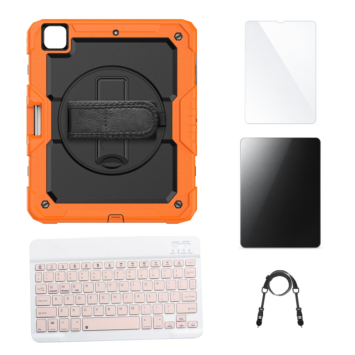 RhinoGuard Pro Black / Orange case with Pink keyboard, shoulder strap, standard glass and additional privacy glass