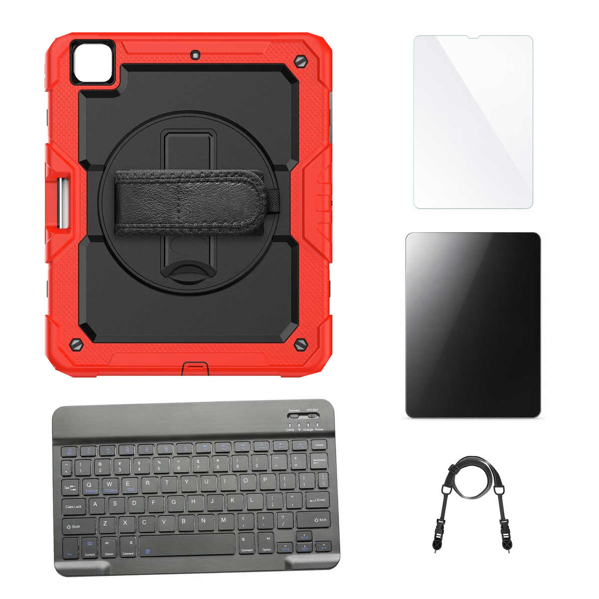 RhinoGuard Pro Black / Red case with Black keyboard, shoulder strap, standard glass and additional privacy glass