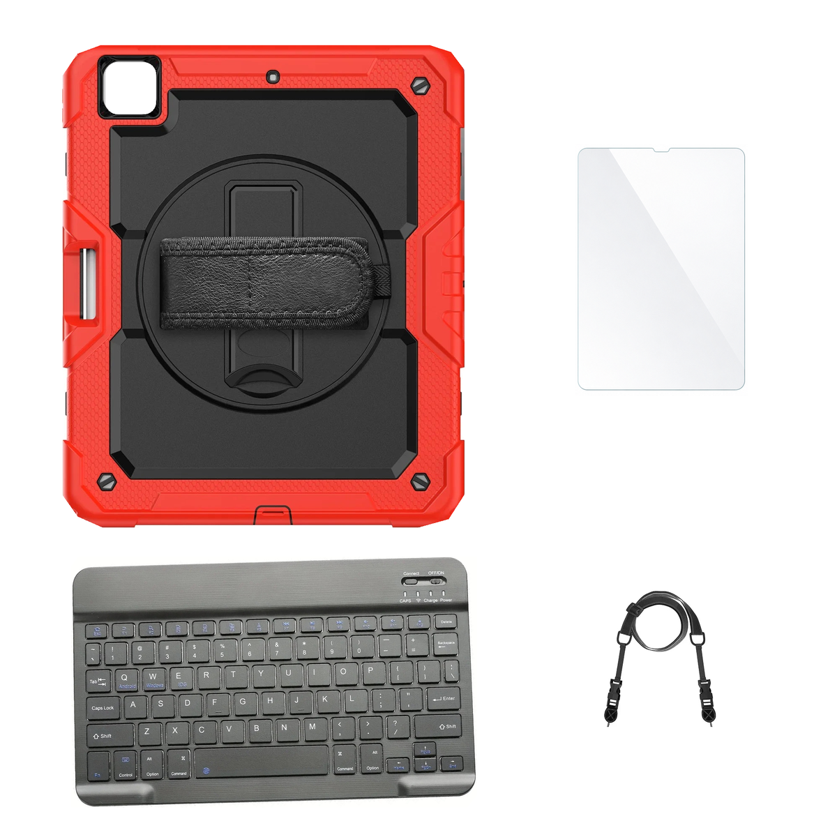 RhinoGuard Pro Black / Red case with Black keyboard, shoulder strap, standard glass